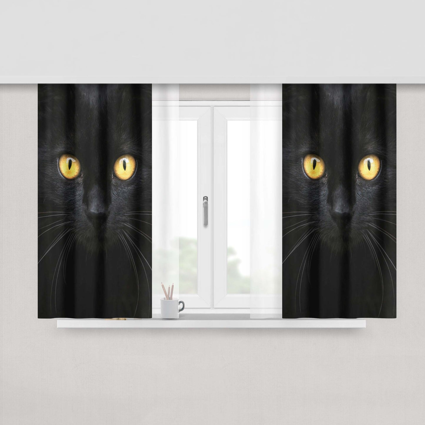 Cat Black Eyes Peach Skin Window Curtains