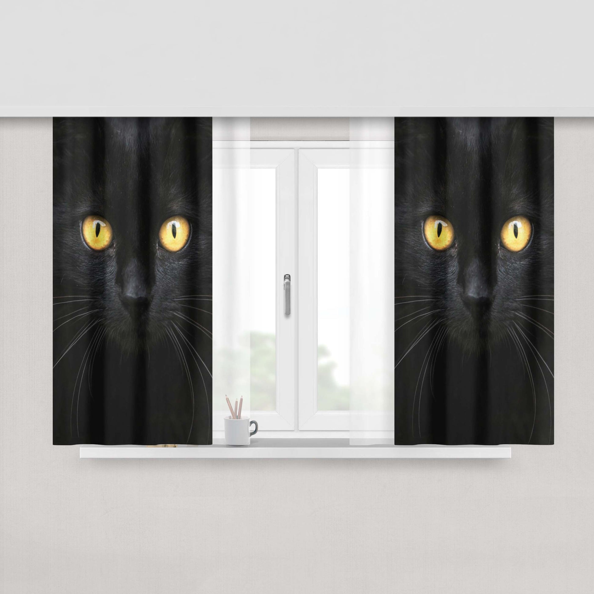 Cat Black Eyes Peach Skin Window Curtains