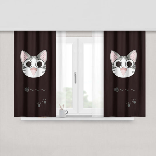 Cat Cartoon Peach Skin Window Curtains