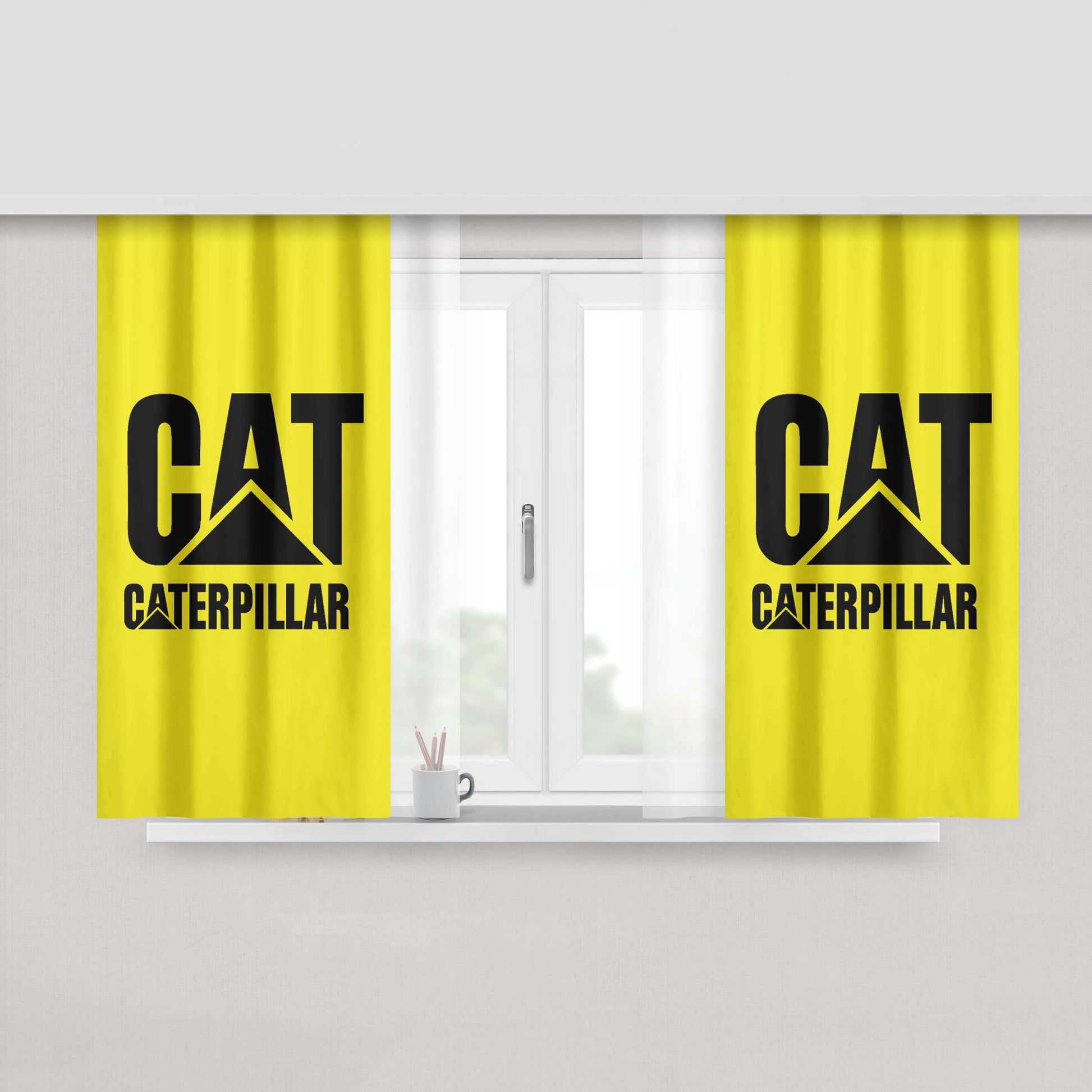 Cat Caterpillar Logo Peach Skin Window Curtains