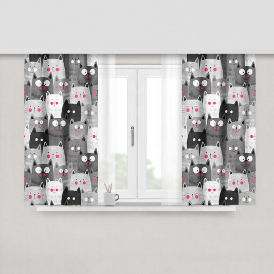 Cat Cute Doodle Gray Art Peach Skin Window Curtains