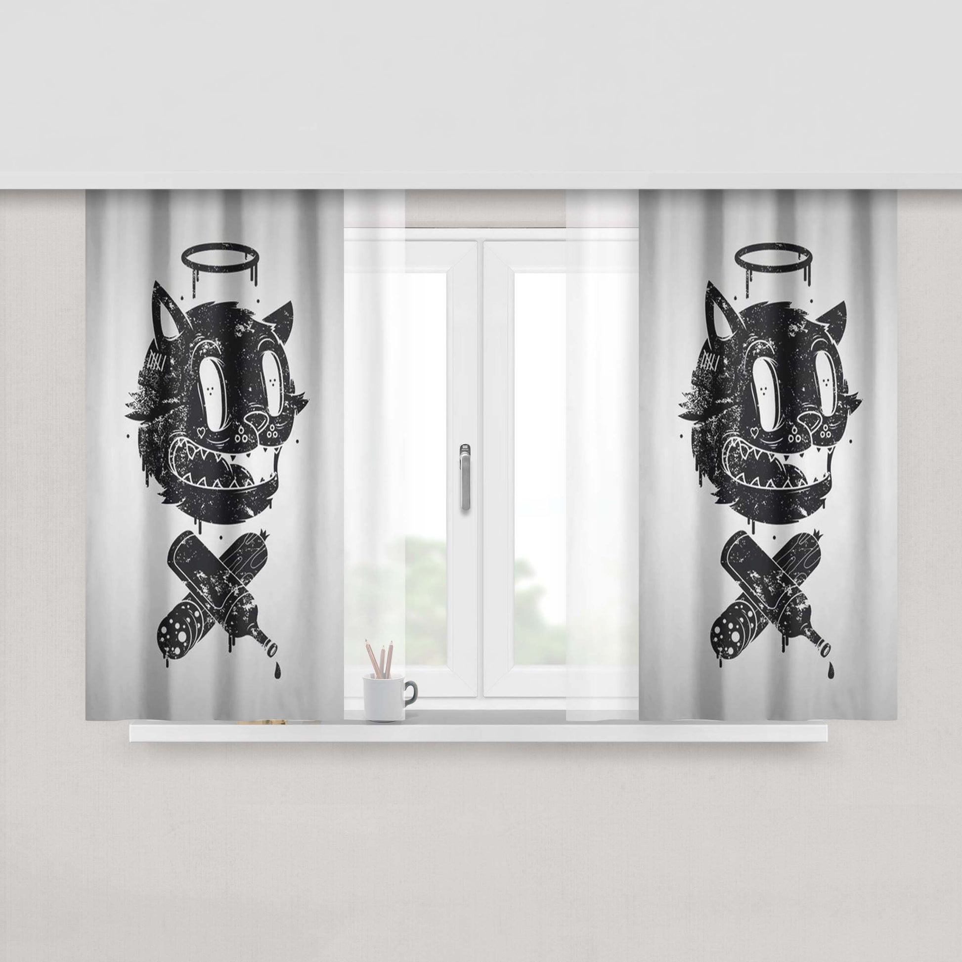 Cat Doddle Art Peach Skin Window Curtains