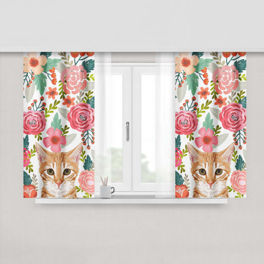 Cat Floral Cute Peach Skin Window Curtains
