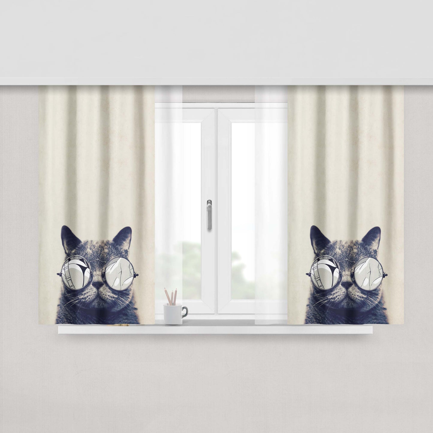 Cat Glasses Peach Skin Window Curtains