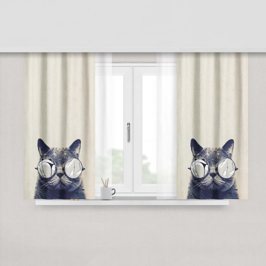 Cat Glasses Peach Skin Window Curtains