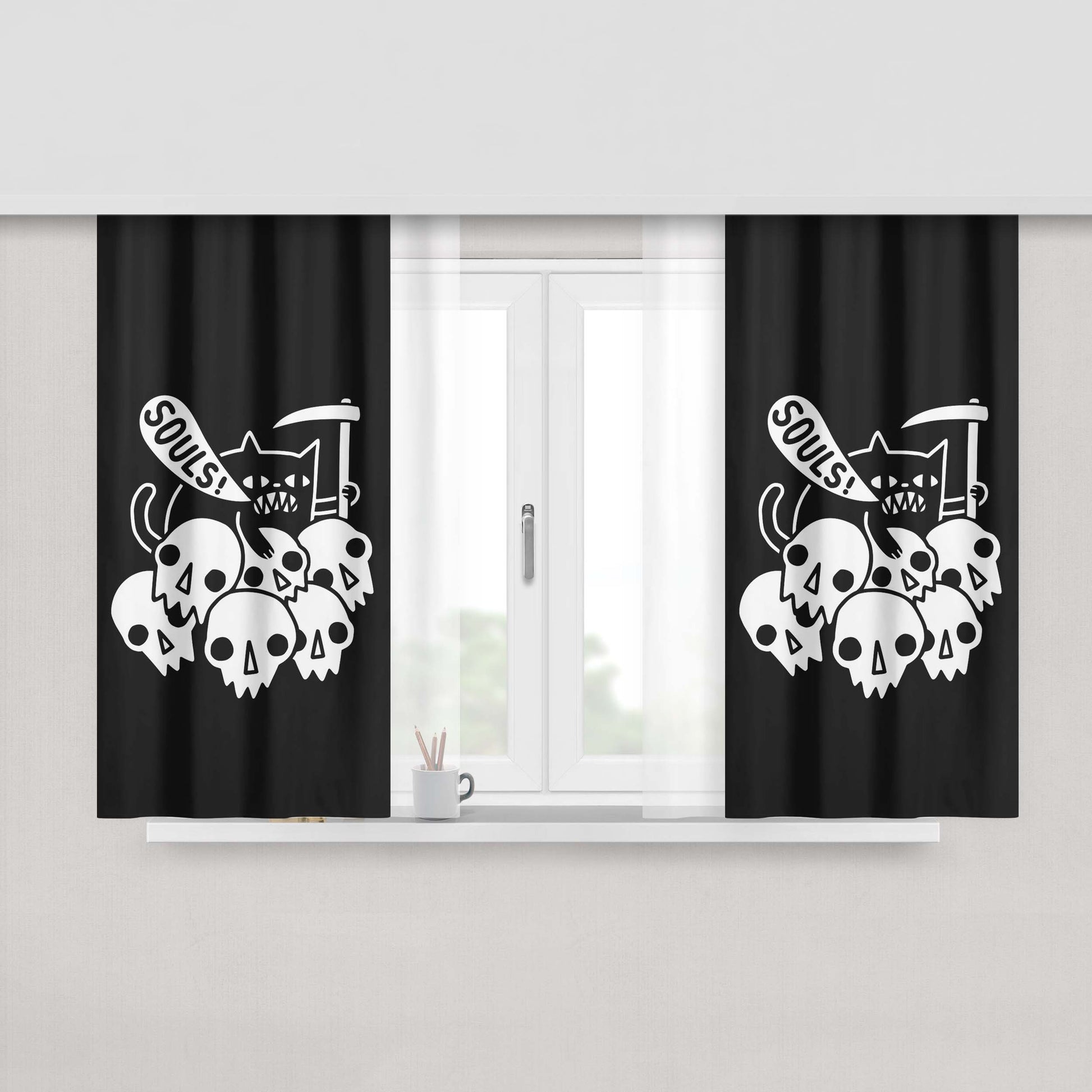 Cat Got Your Soul Peach Skin Window Curtains