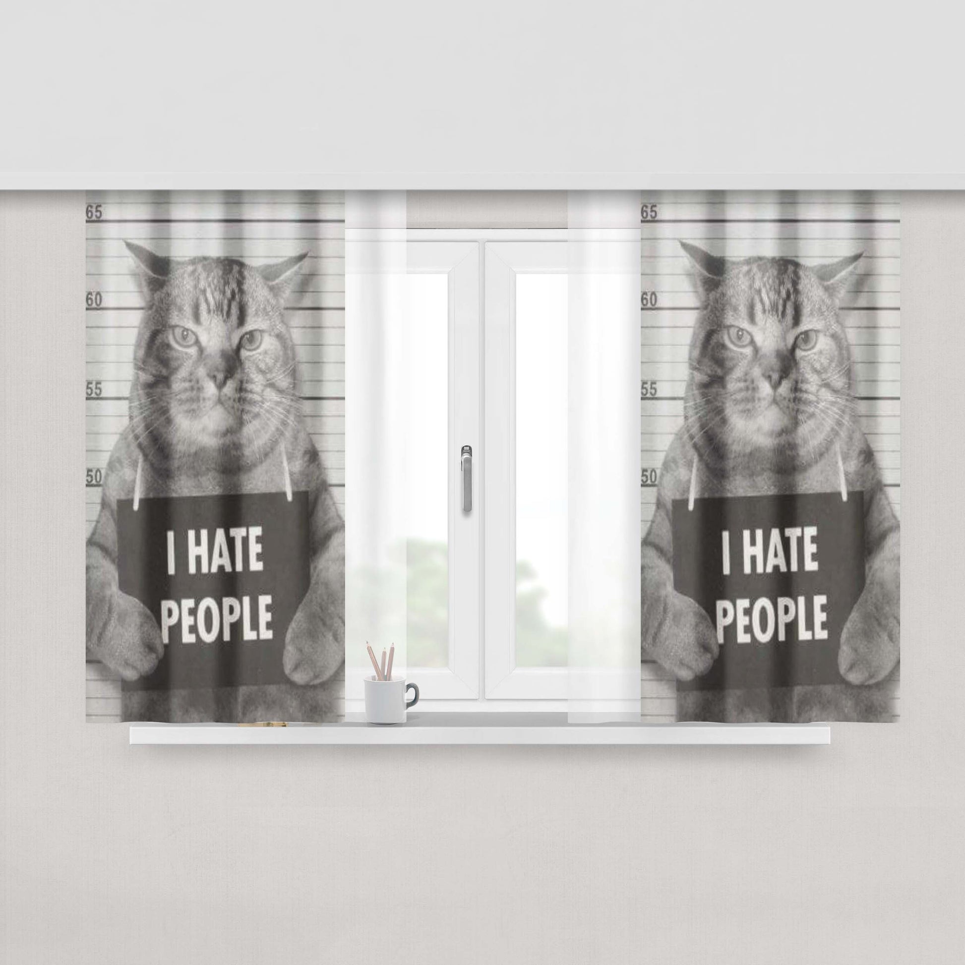Cat I Hate People Peach Skin Window Curtains