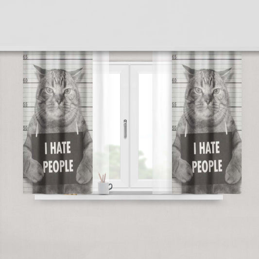 Cat I Hate People Peach Skin Window Curtains