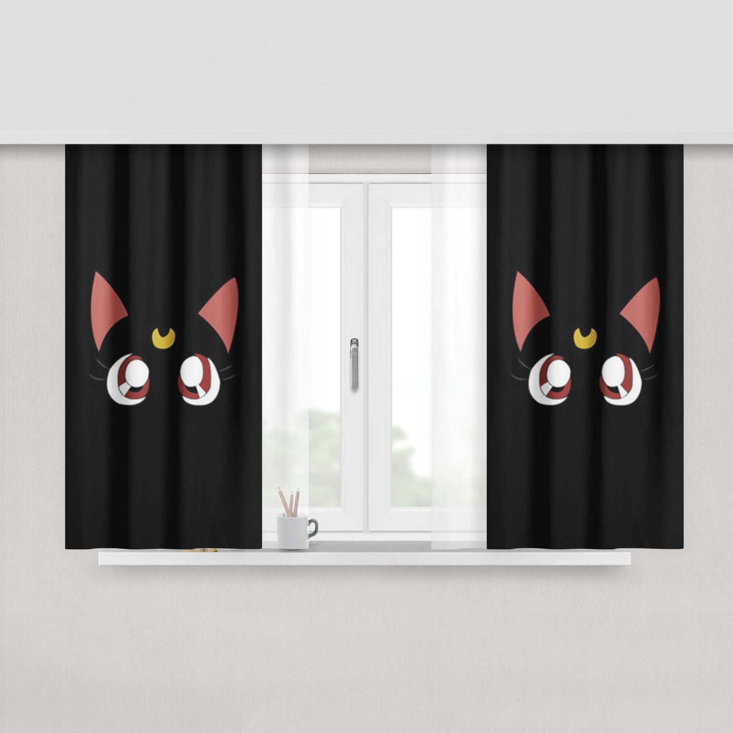 Cat Luna Sailor Moon Peach Skin Window Curtains