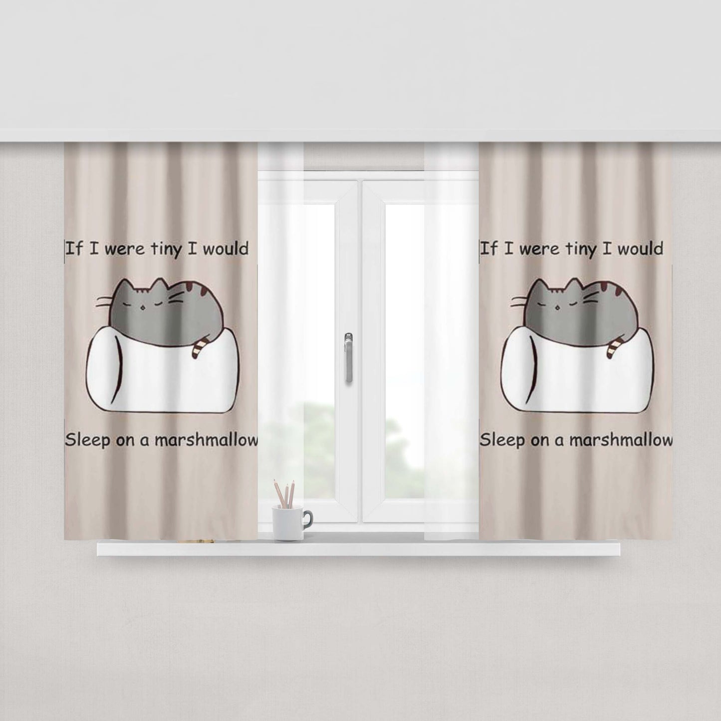 Cat Marshmallow Peach Skin Window Curtains