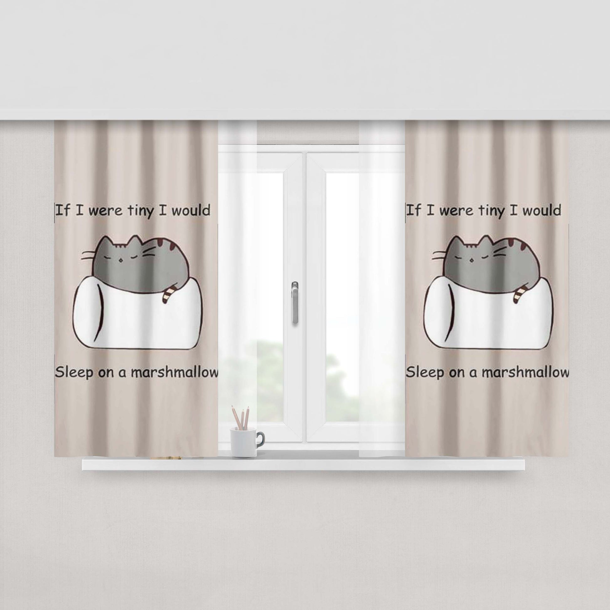 Cat Marshmallow Peach Skin Window Curtains