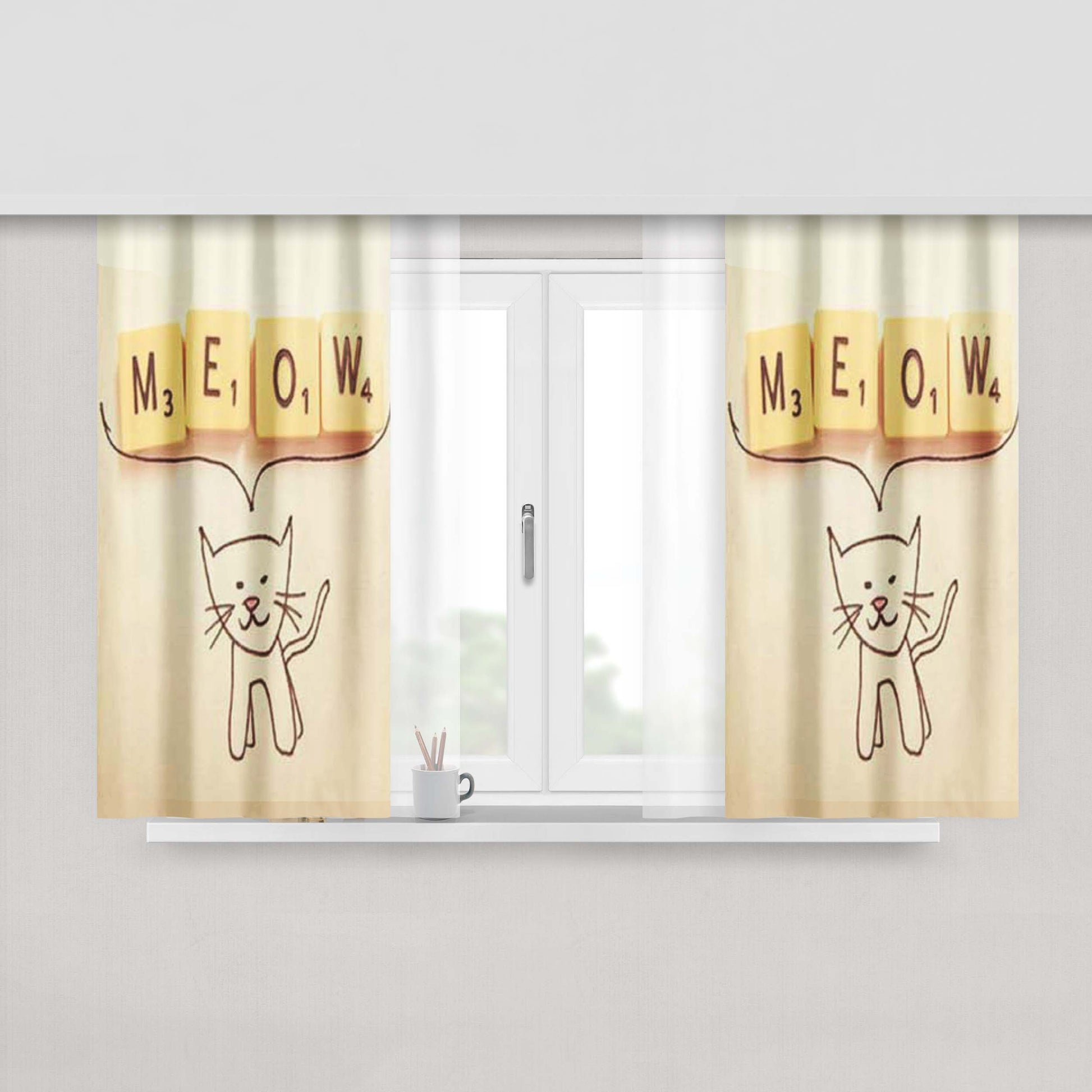 Cat Meow Scrabble Peach Skin Window Curtains