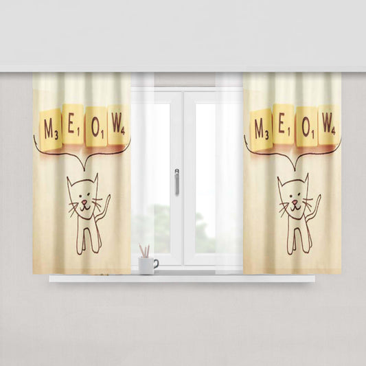 Cat Meow Scrabble Peach Skin Window Curtains