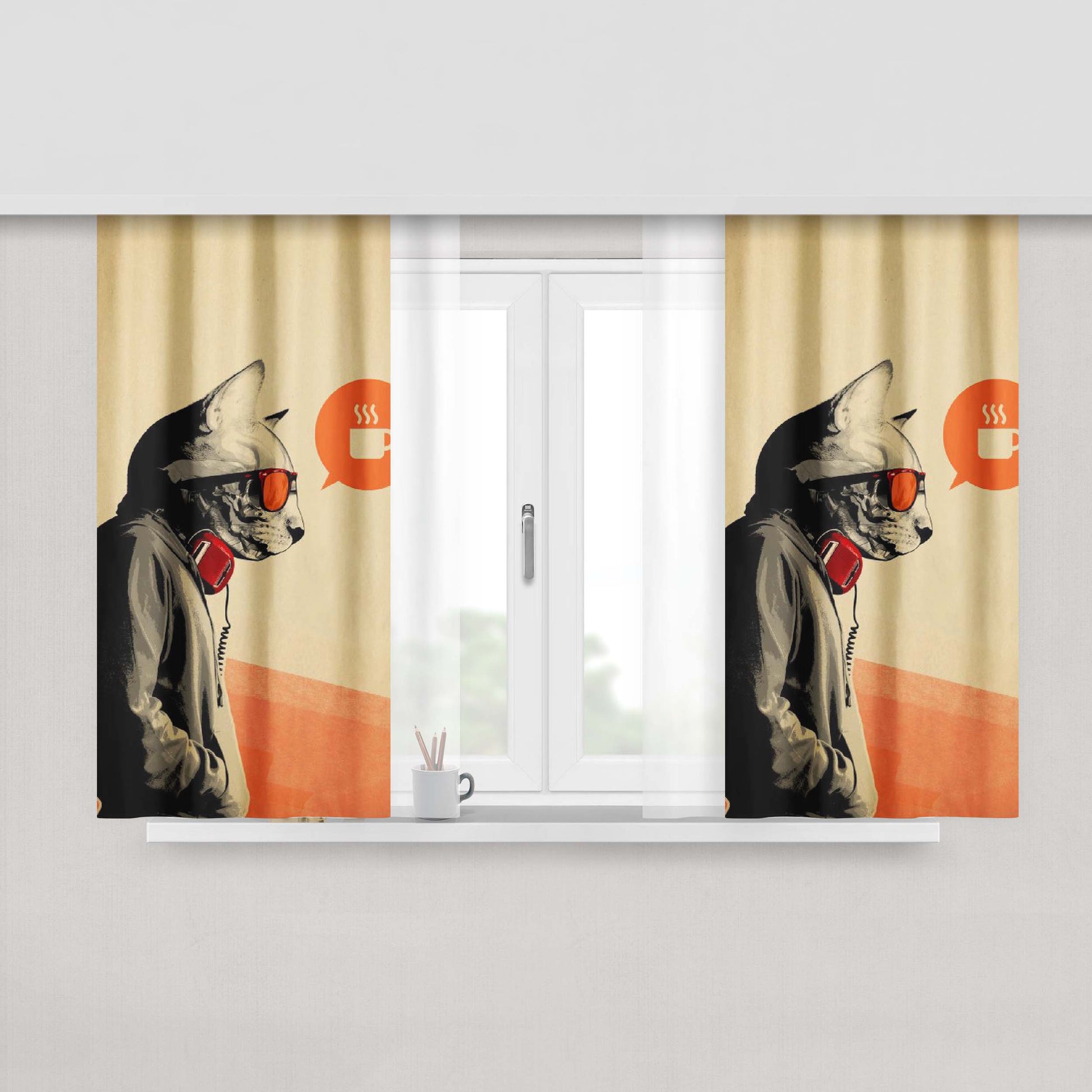 Cat Music Peach Skin Window Curtains
