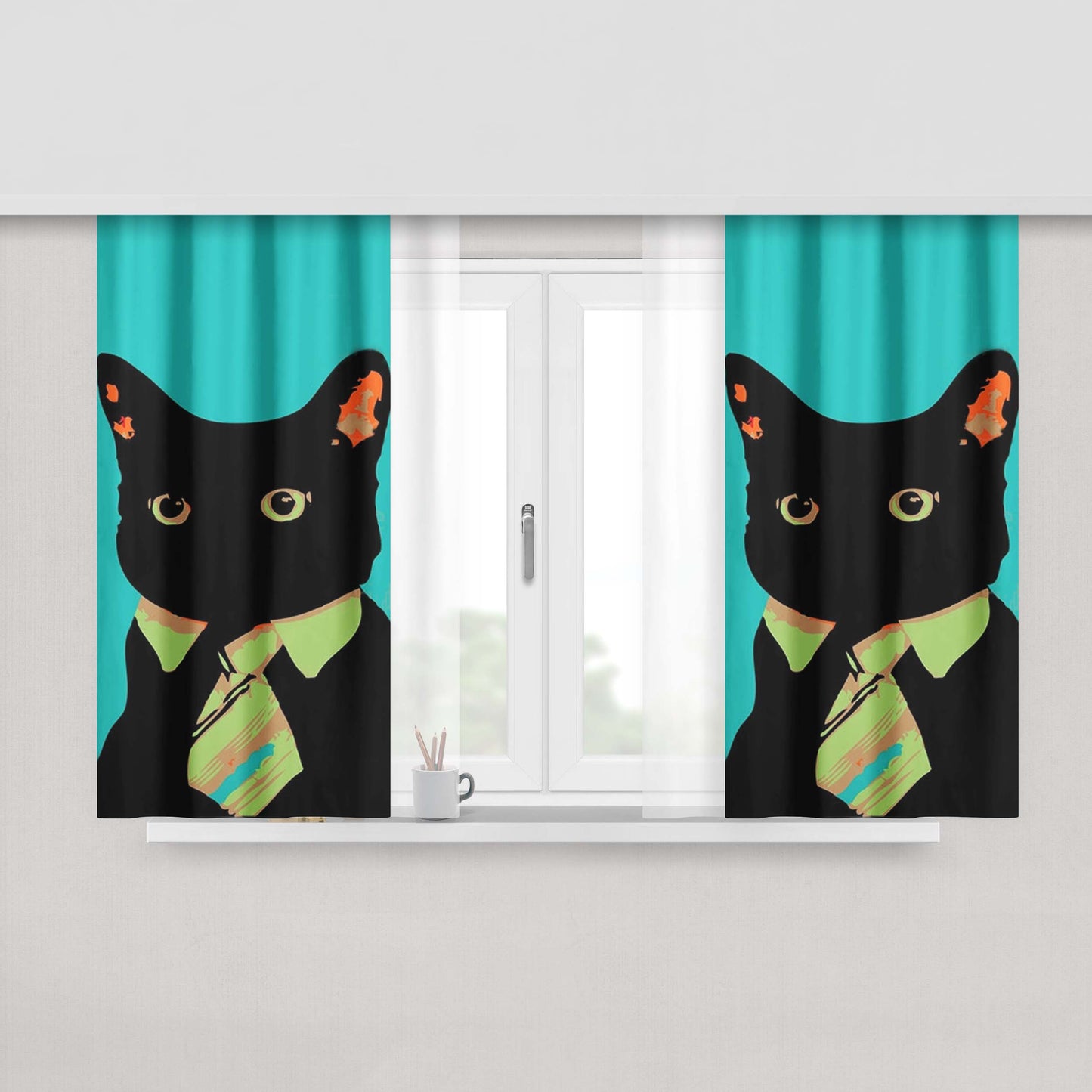 Cat Office Peach Skin Window Curtains