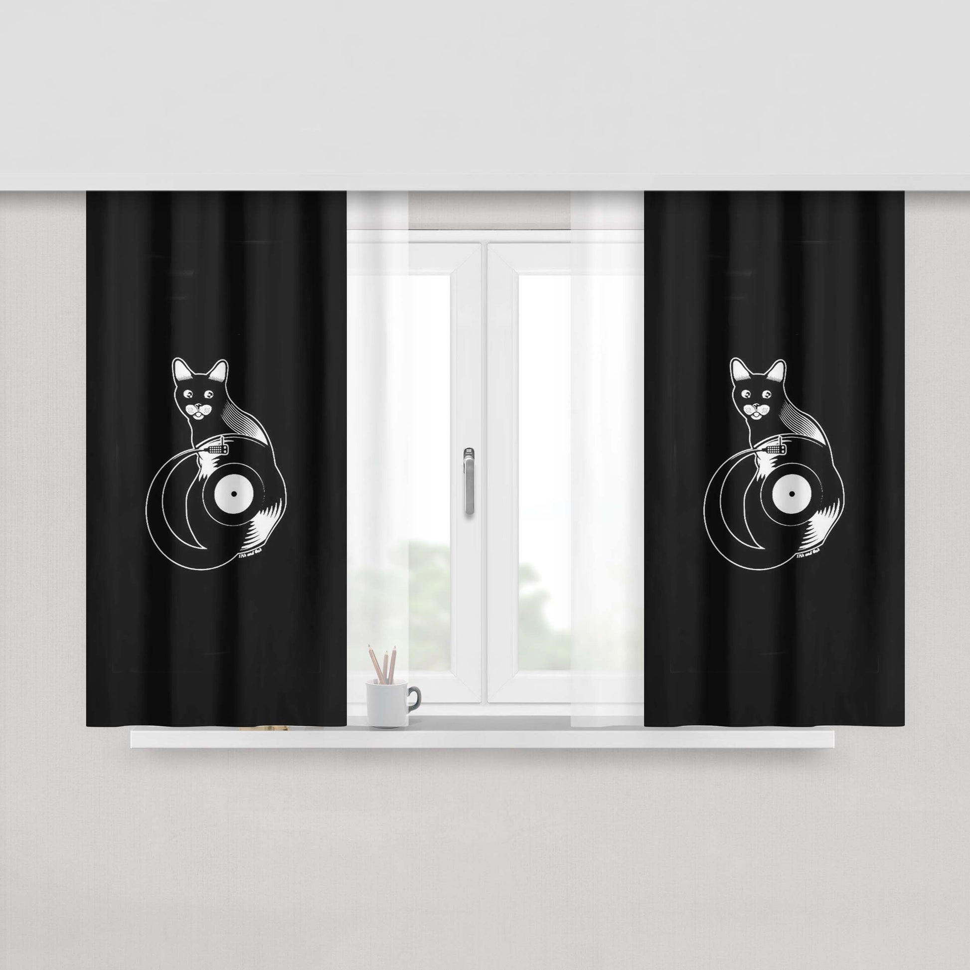 Cat Record The Cat Sat On The Slipmat Vinyl Peach Skin Window Curtains