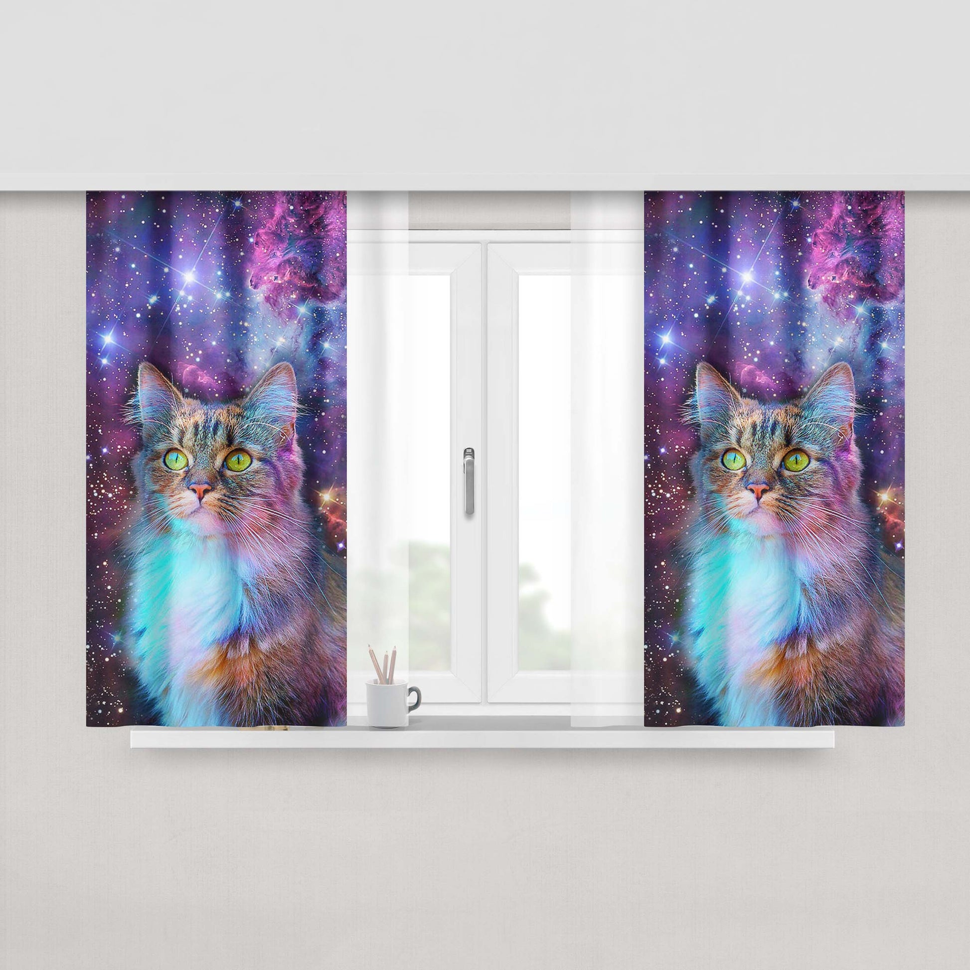 Cat Space Peach Skin Window Curtains