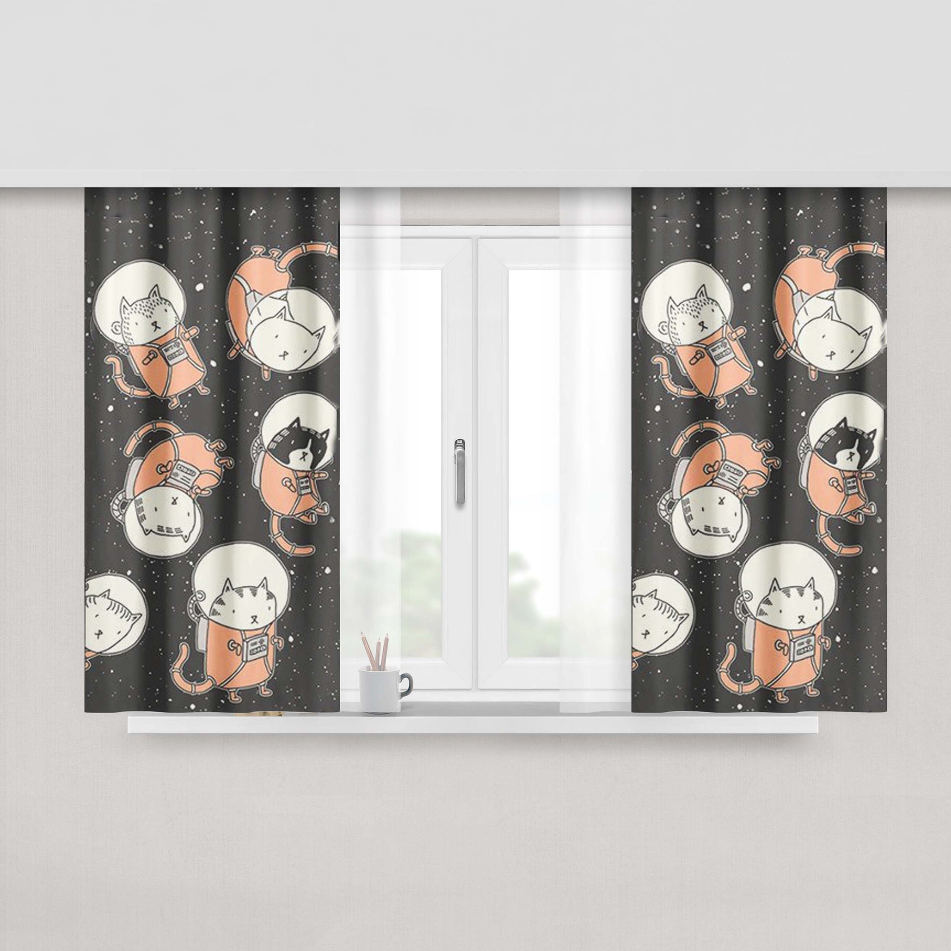 Cat Stronauts Prints Peach Skin Window Curtains