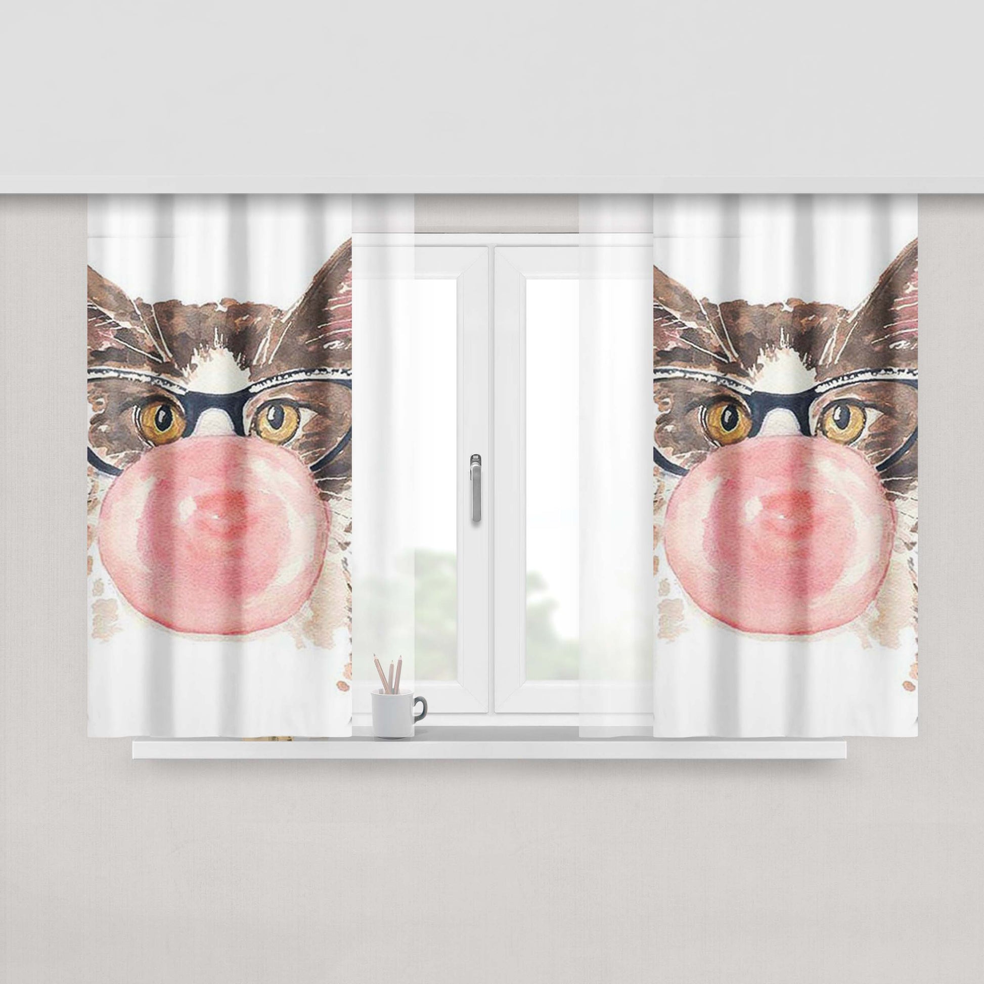 Cat With Gum Peach Skin Window Curtains