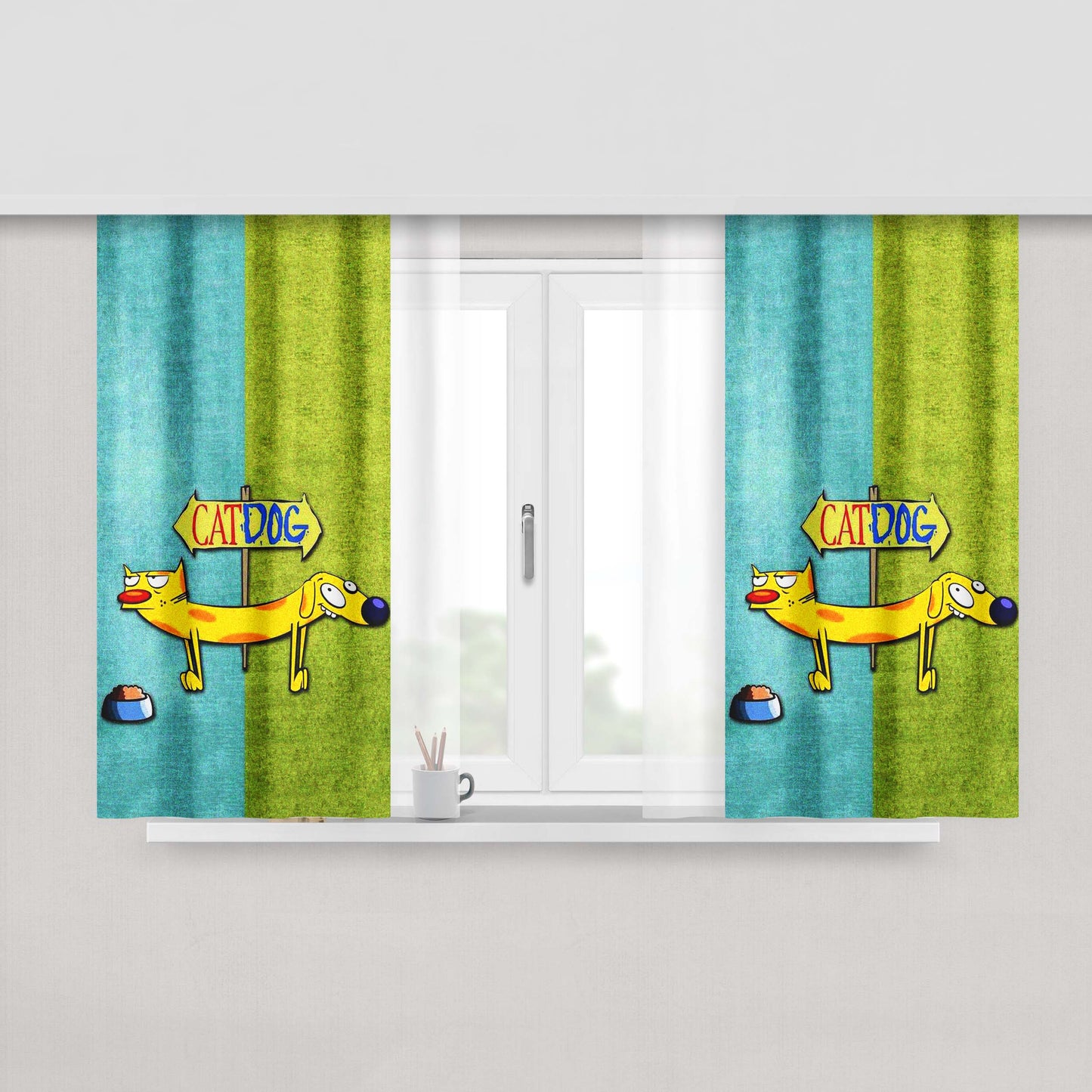 Catdog Poster Peach Skin Window Curtains