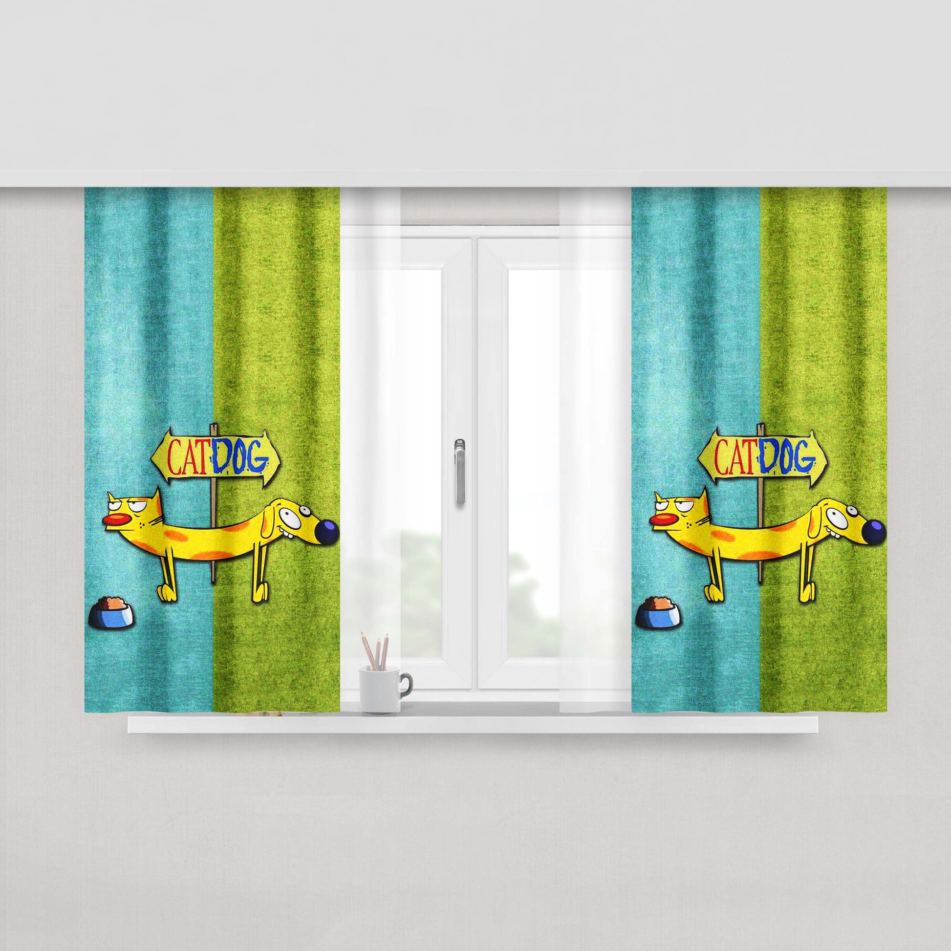 Catdog Poster Peach Skin Window Curtains