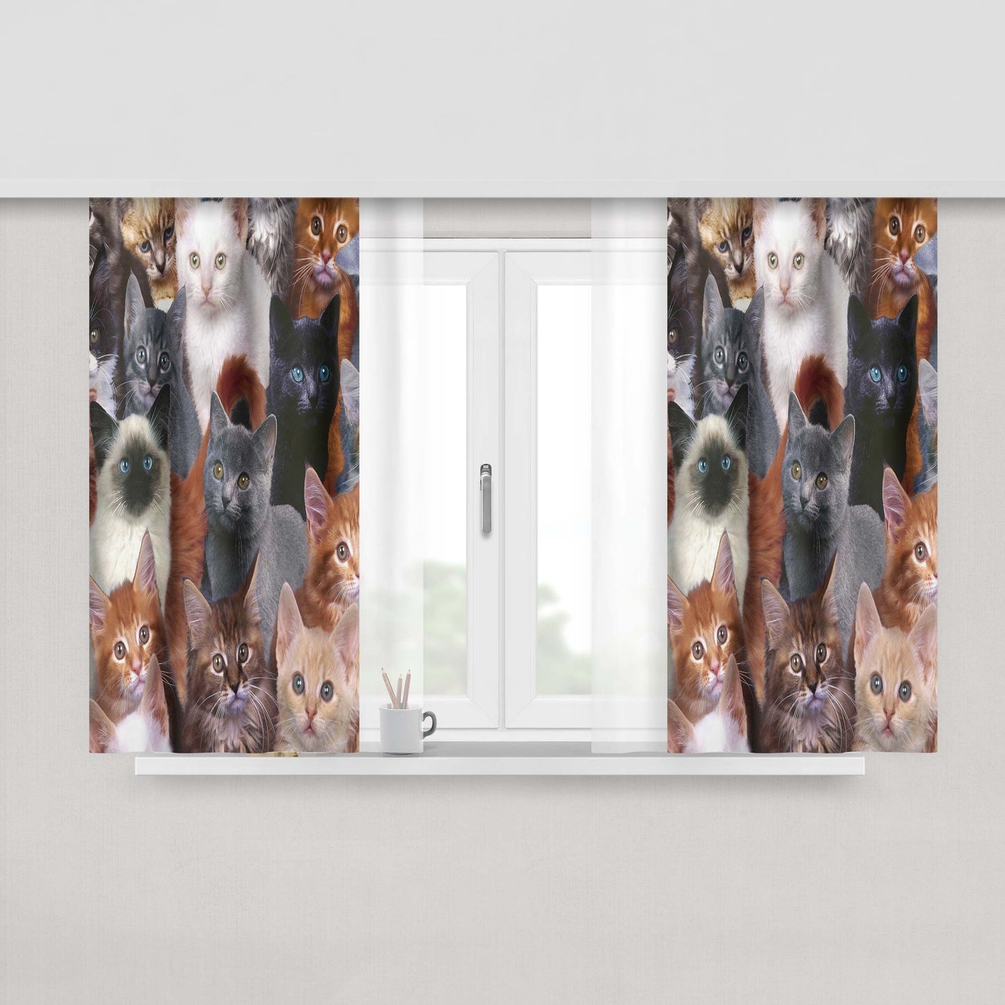 Cats Collage Peach Skin Window Curtains