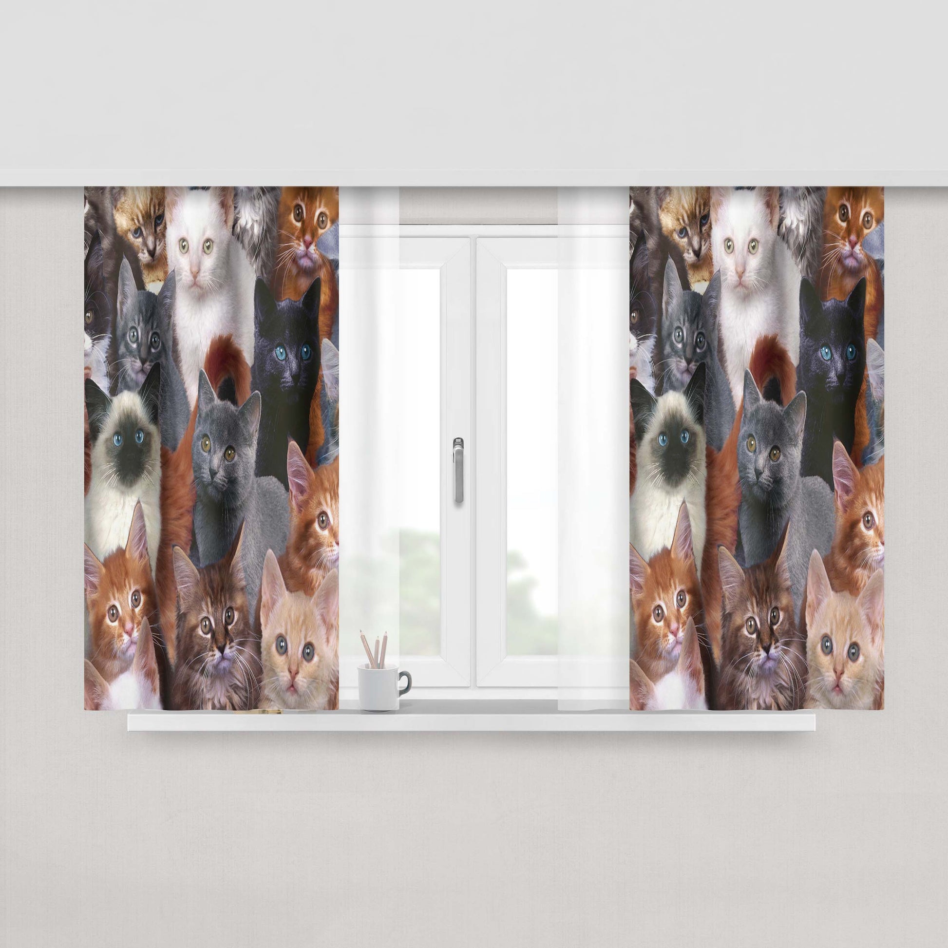 Cats Collage Peach Skin Window Curtains