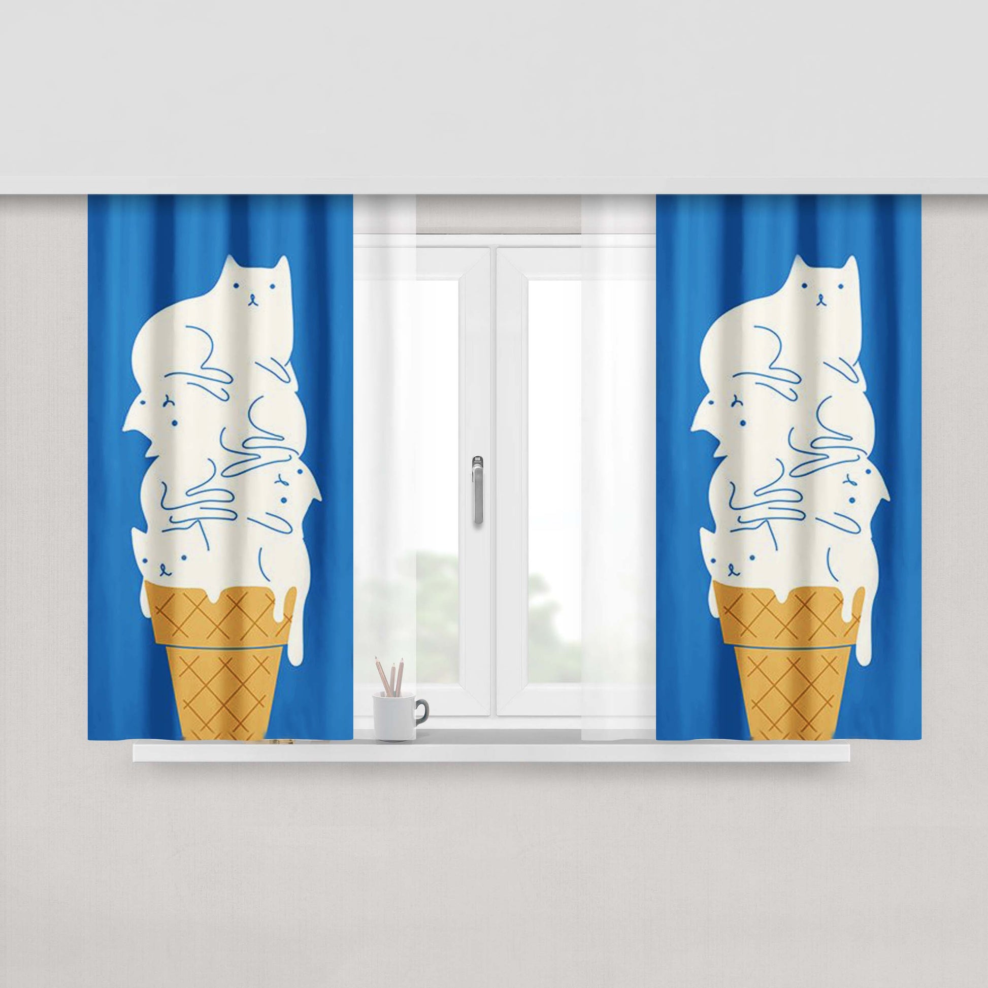 Cats Ice Cream Peach Skin Window Curtains