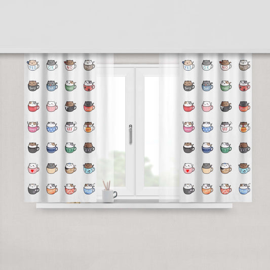 Cats In Cups Drawing Peach Skin Window Curtains