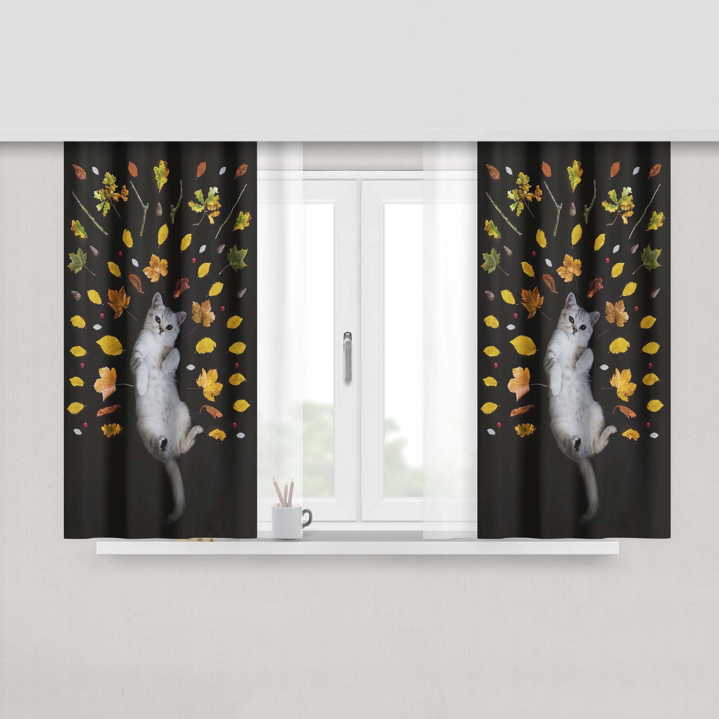 Cats Photo Peach Skin Window Curtains