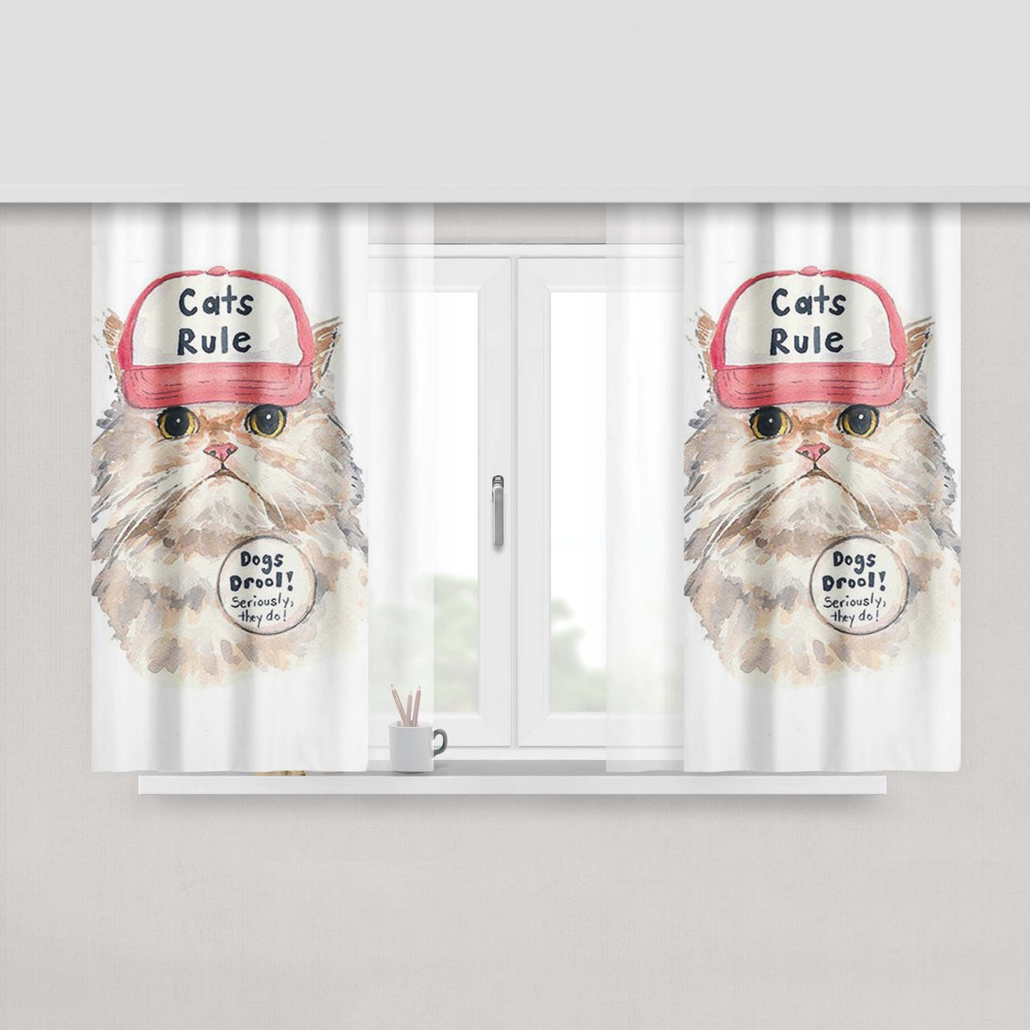 Cats Rule Peach Skin Window Curtains
