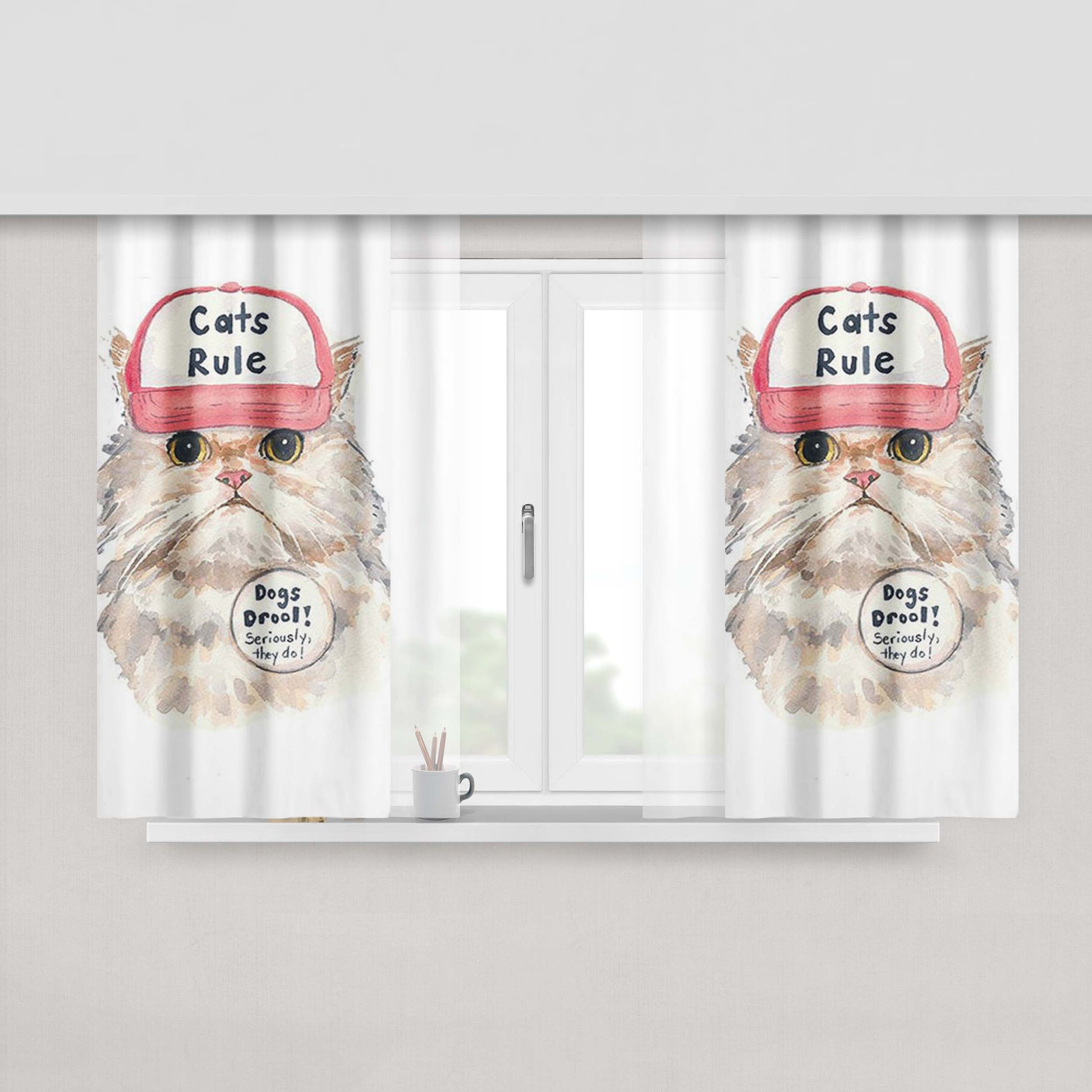 Cats Rule Peach Skin Window Curtains