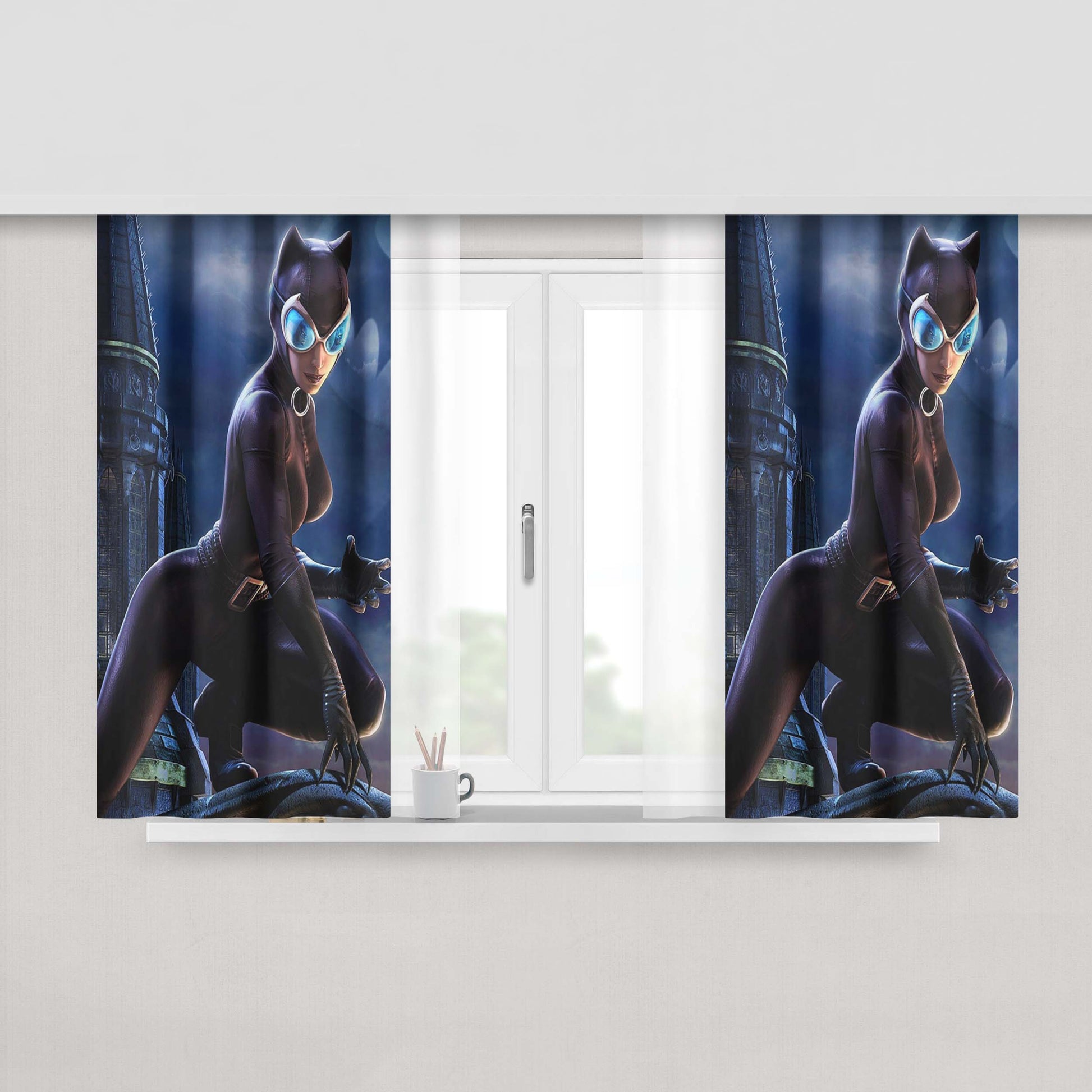 Catwoman Batman Arkham Knight Sexy Peach Skin Window Curtains
