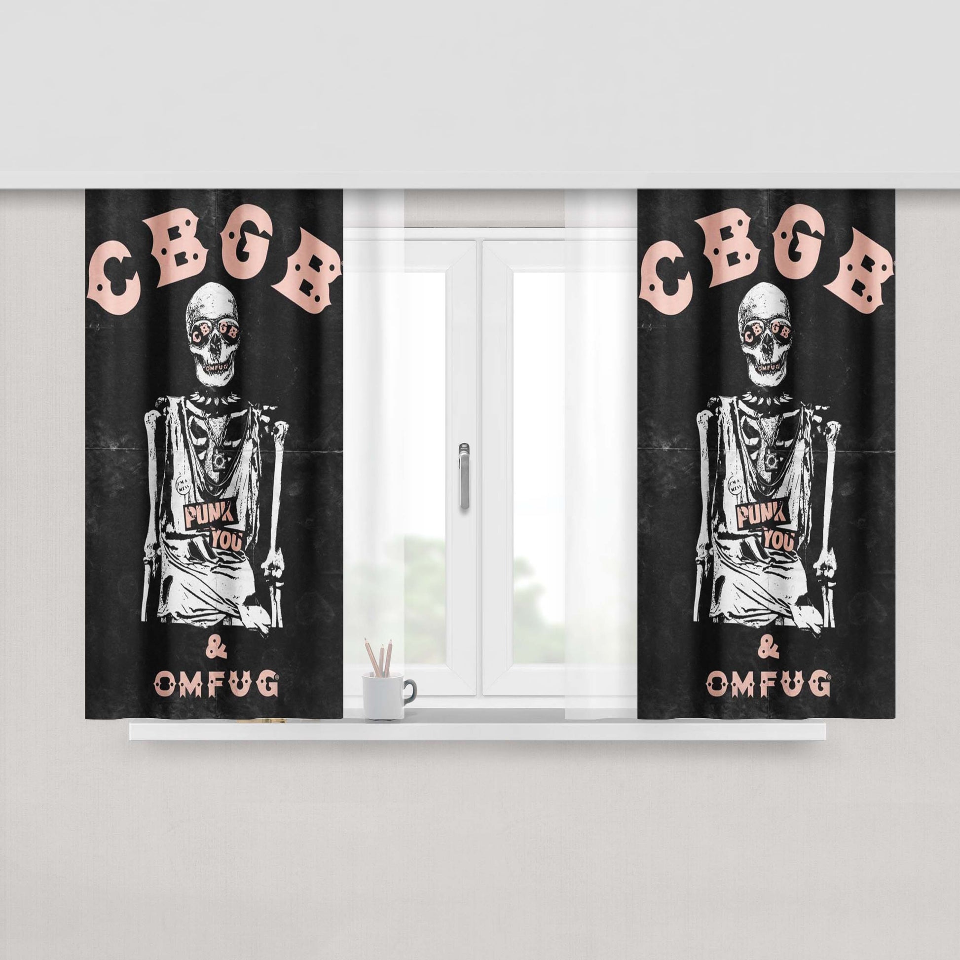 Cbgb And Skull Omfug Peach Skin Window Curtains