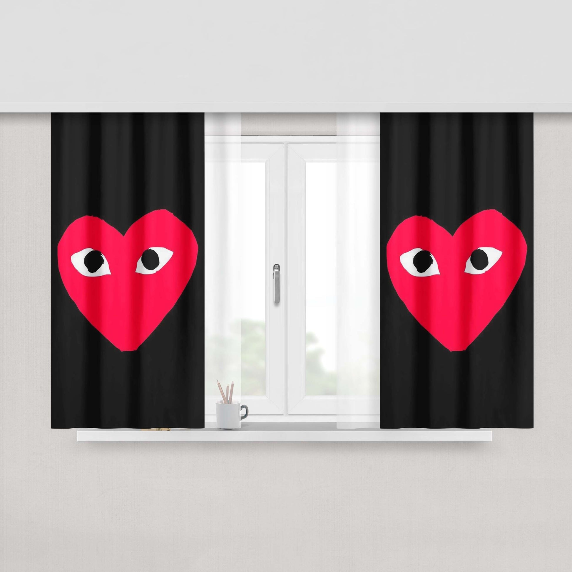 Cdg Love Heart On Black Peach Skin Window Curtains