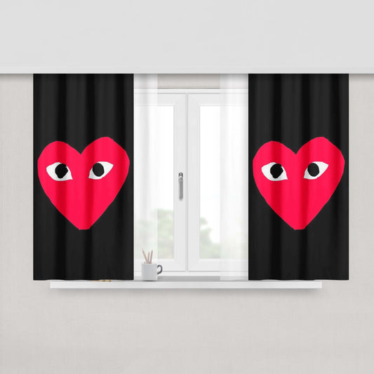 Cdg Love Heart On Black Peach Skin Window Curtains