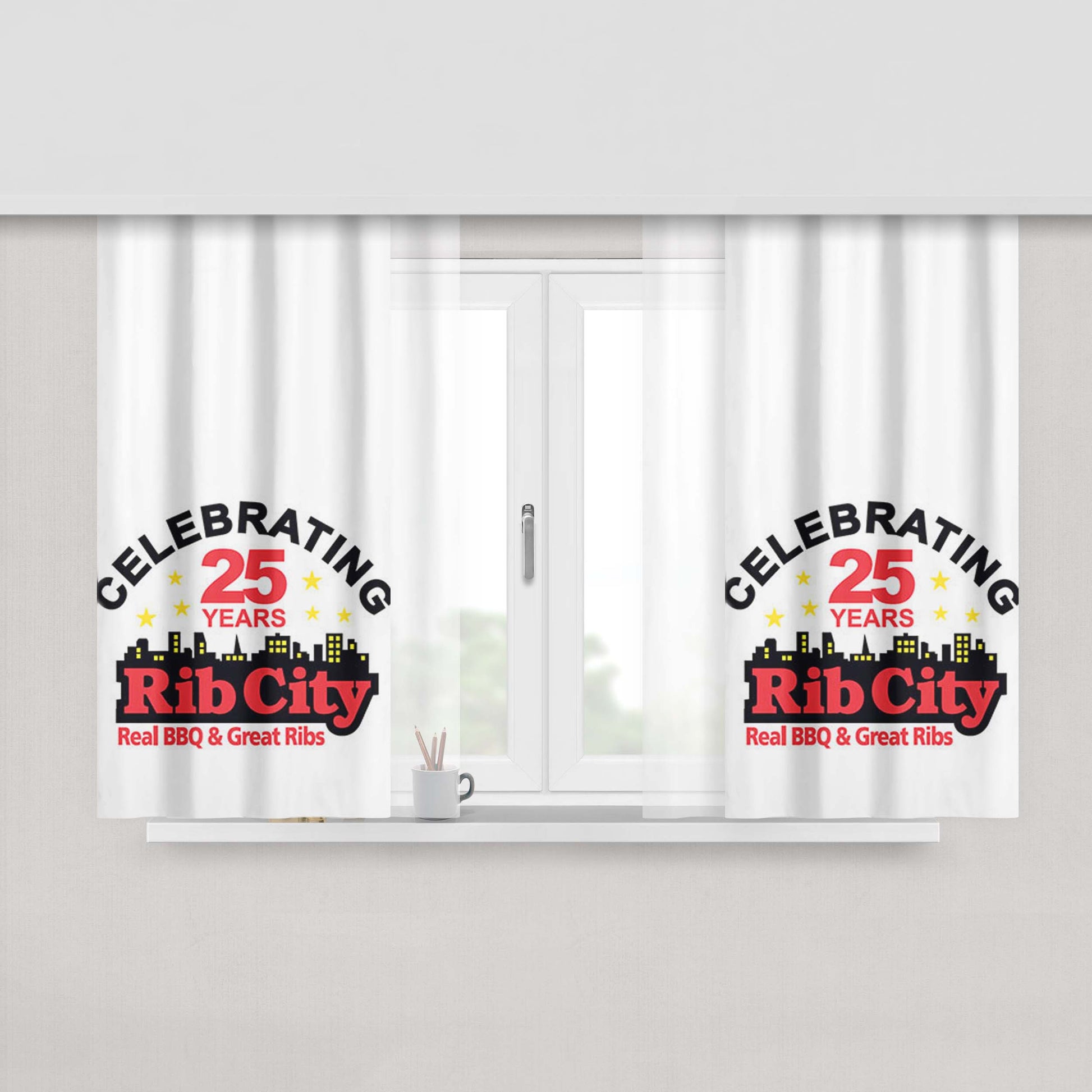 Celebrating Rib City Peach Skin Window Curtains