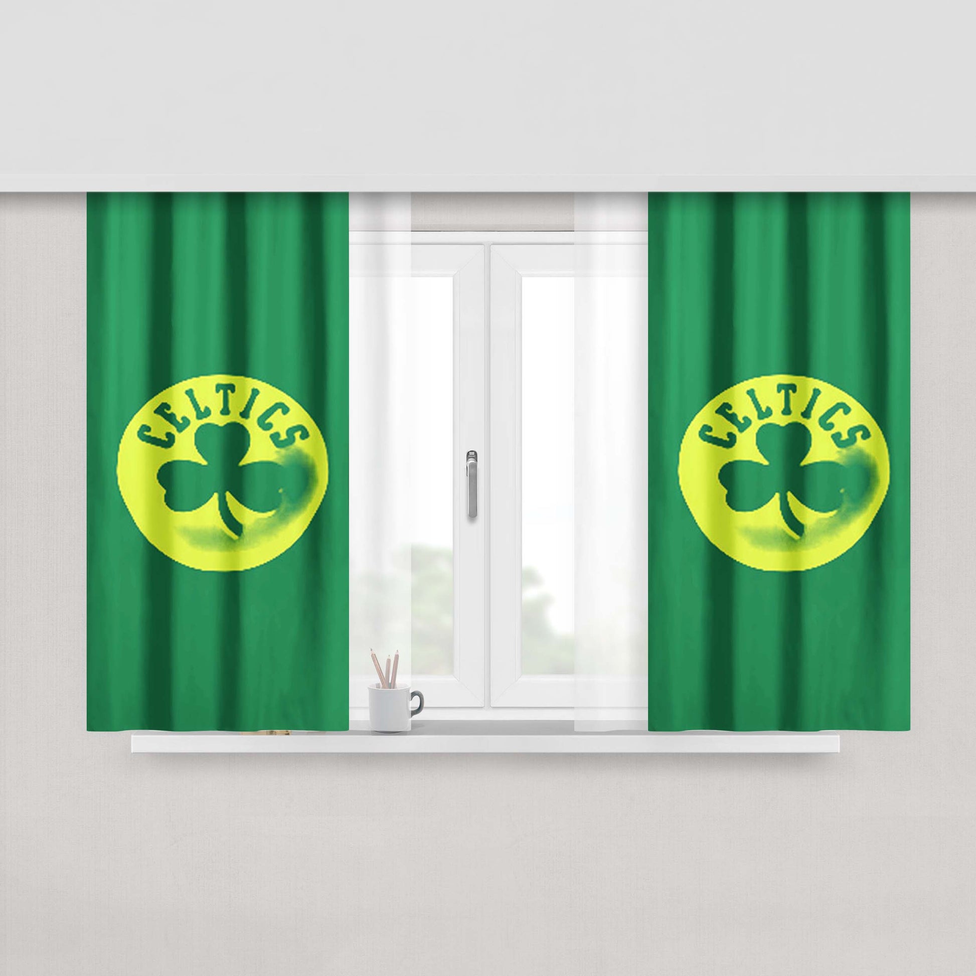 Celtics Nba Basketball Green Peach Skin Window Curtains