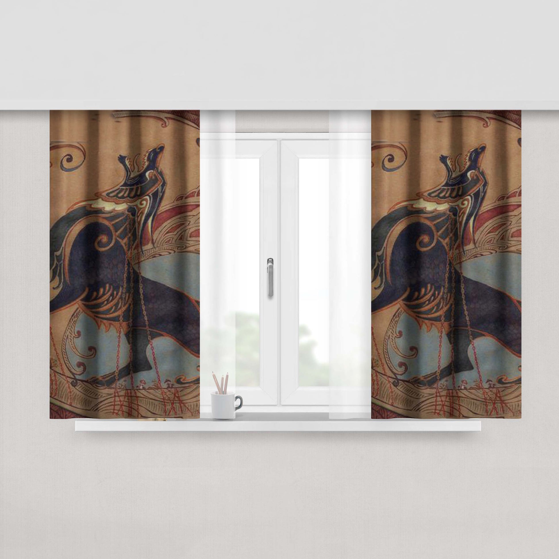 Chained Fenrir Peach Skin Window Curtains