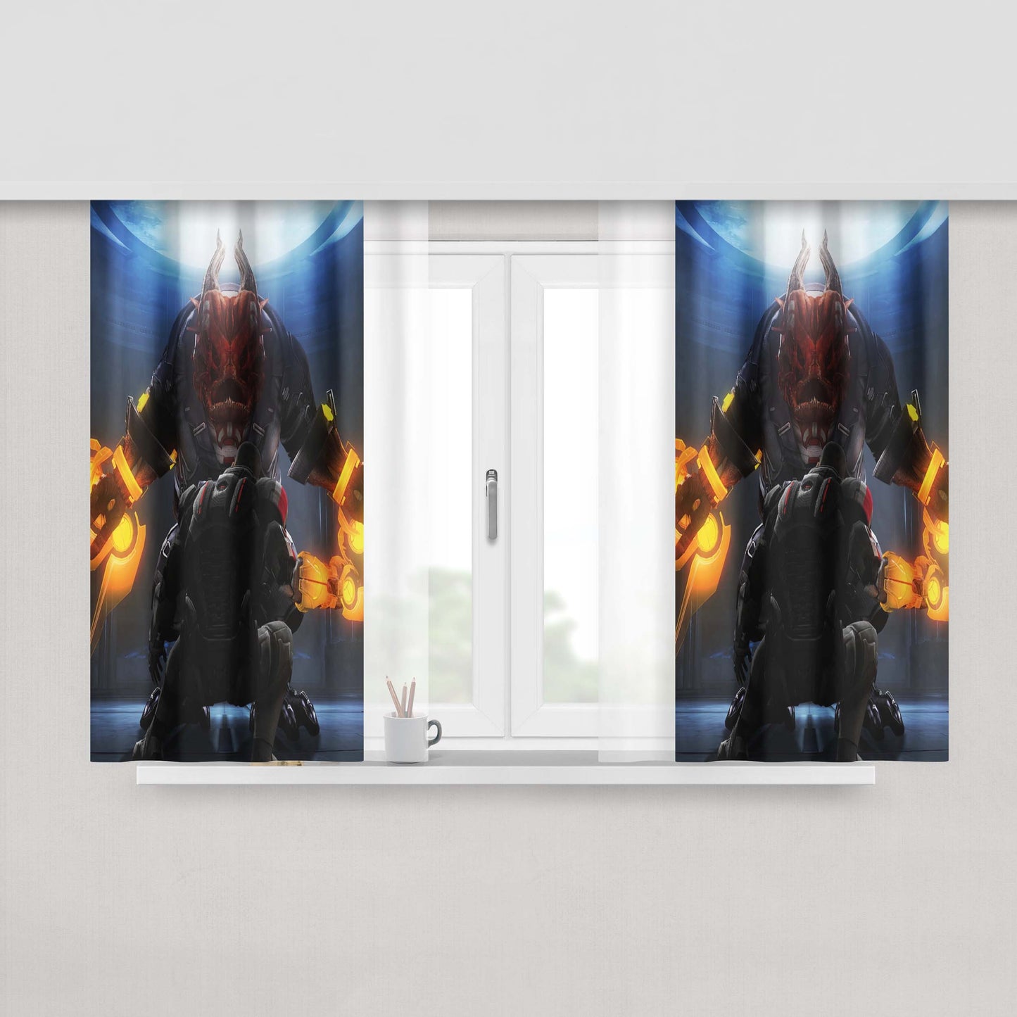 Chained Monster Digital Wallpaper Mass Effect Peach Skin Window Curtains