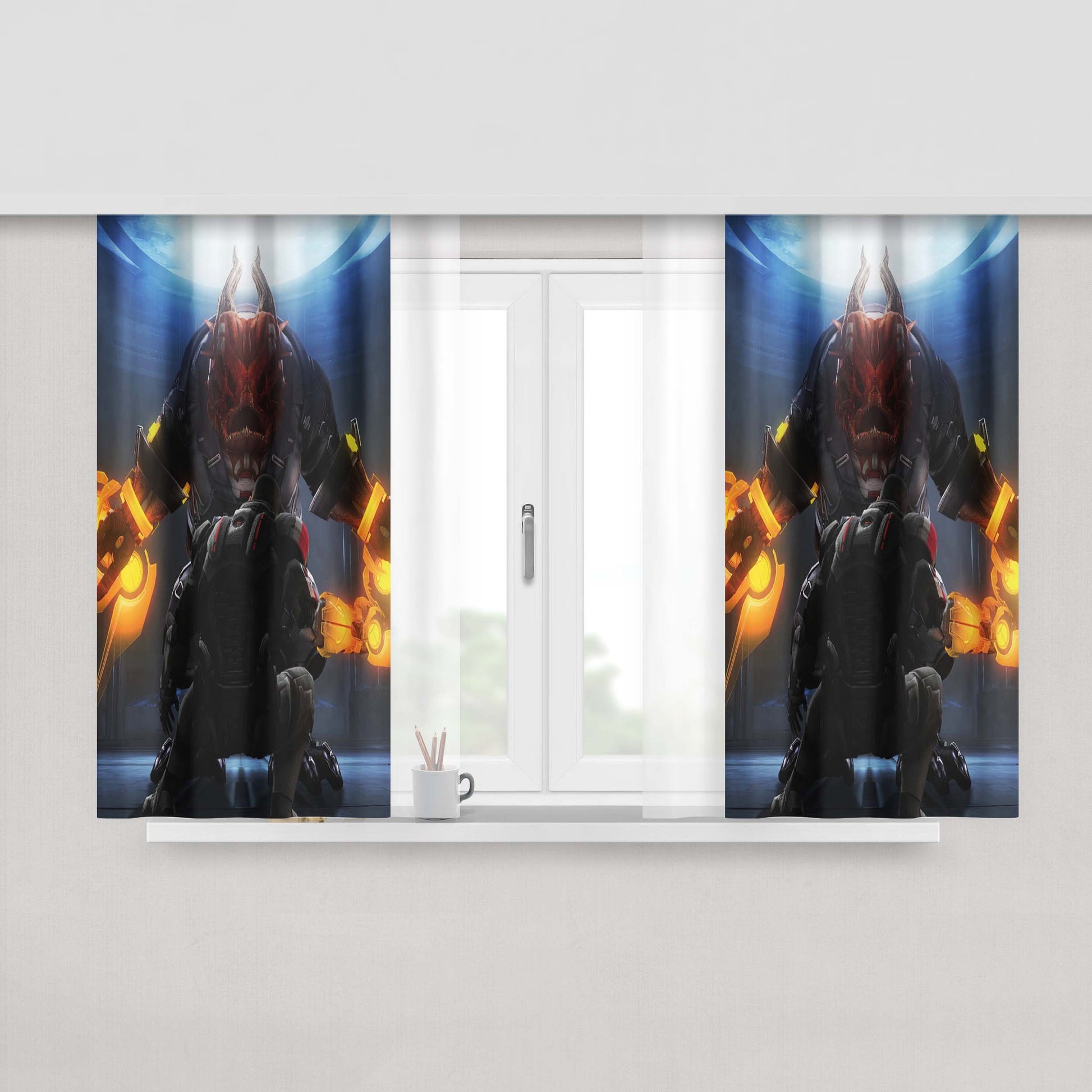 Chained Monster Digital Wallpaper Mass Effect Peach Skin Window Curtains