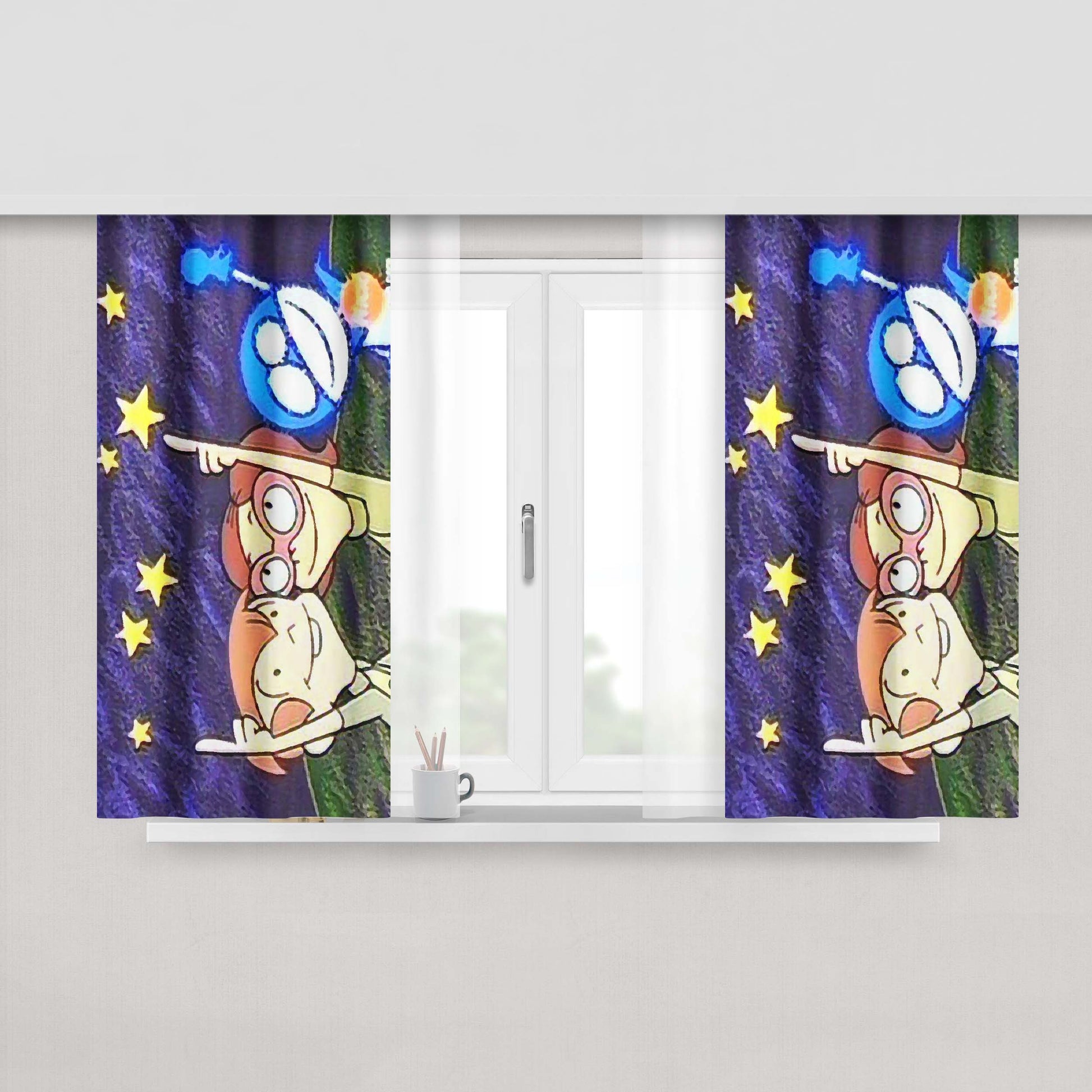Chalk Zone Stars Chalkzone Rudy Penny Snap Peach Skin Window Curtains