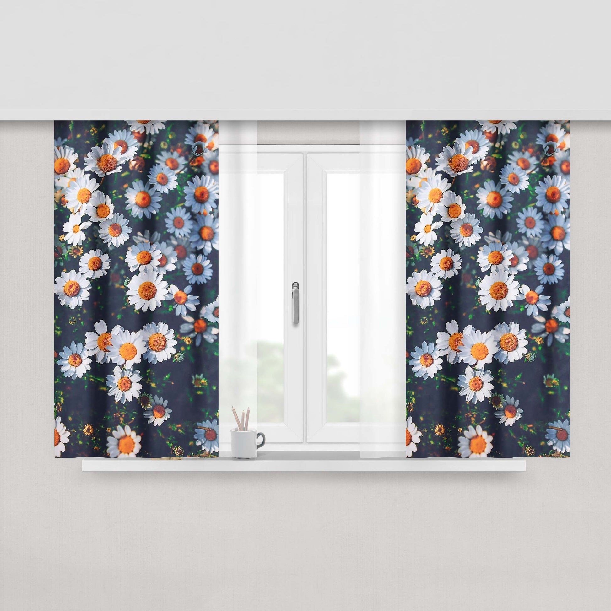 Chamomile Flower Photography Peach Skin Window Curtains