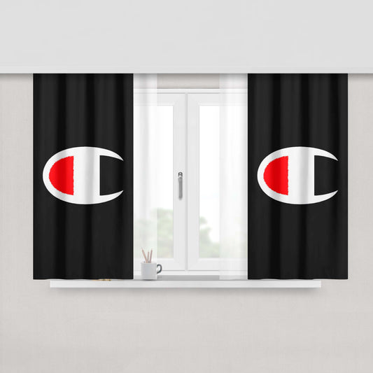Champion Logo Black Peach Skin Window Curtains
