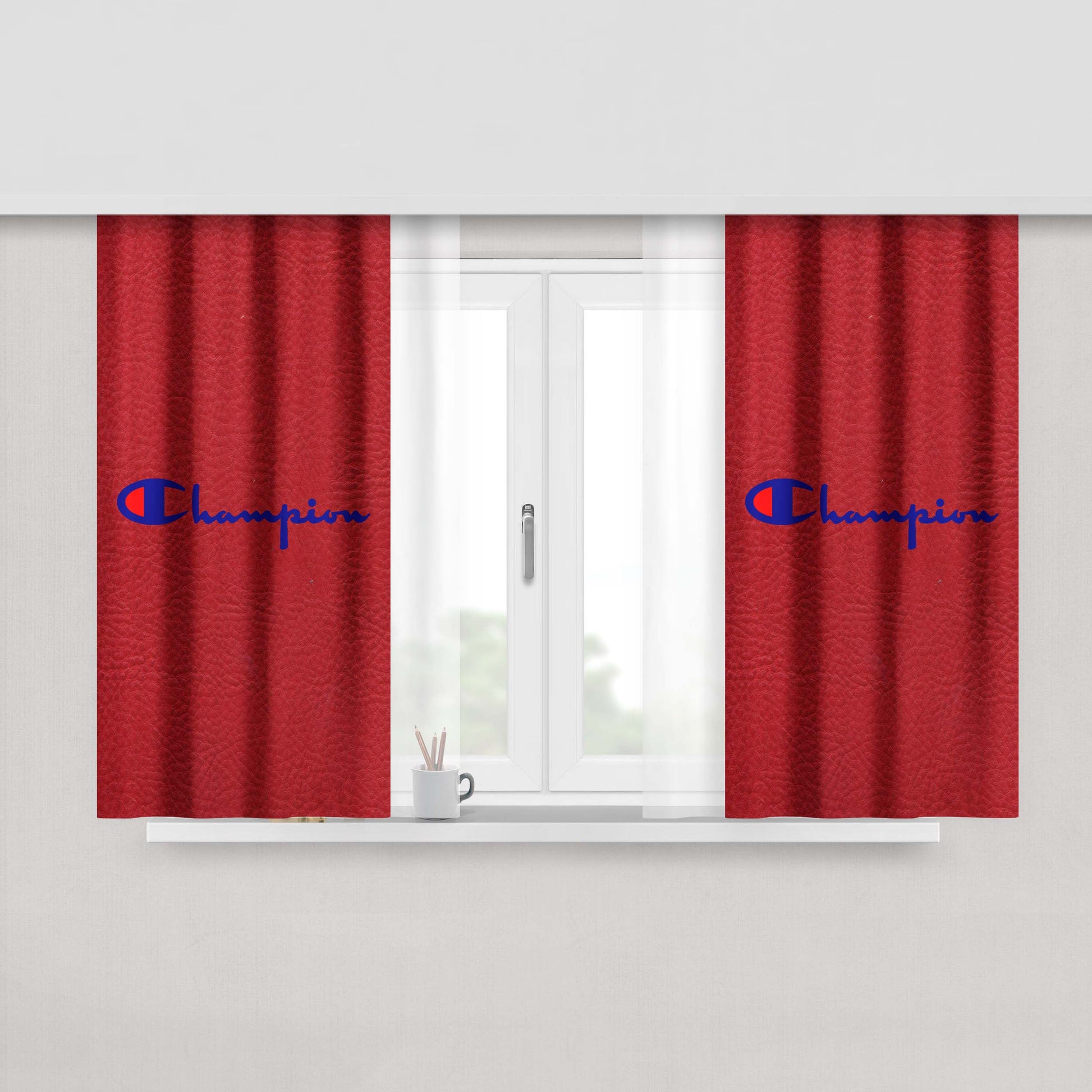 Champion Red Motif Peach Skin Window Curtains