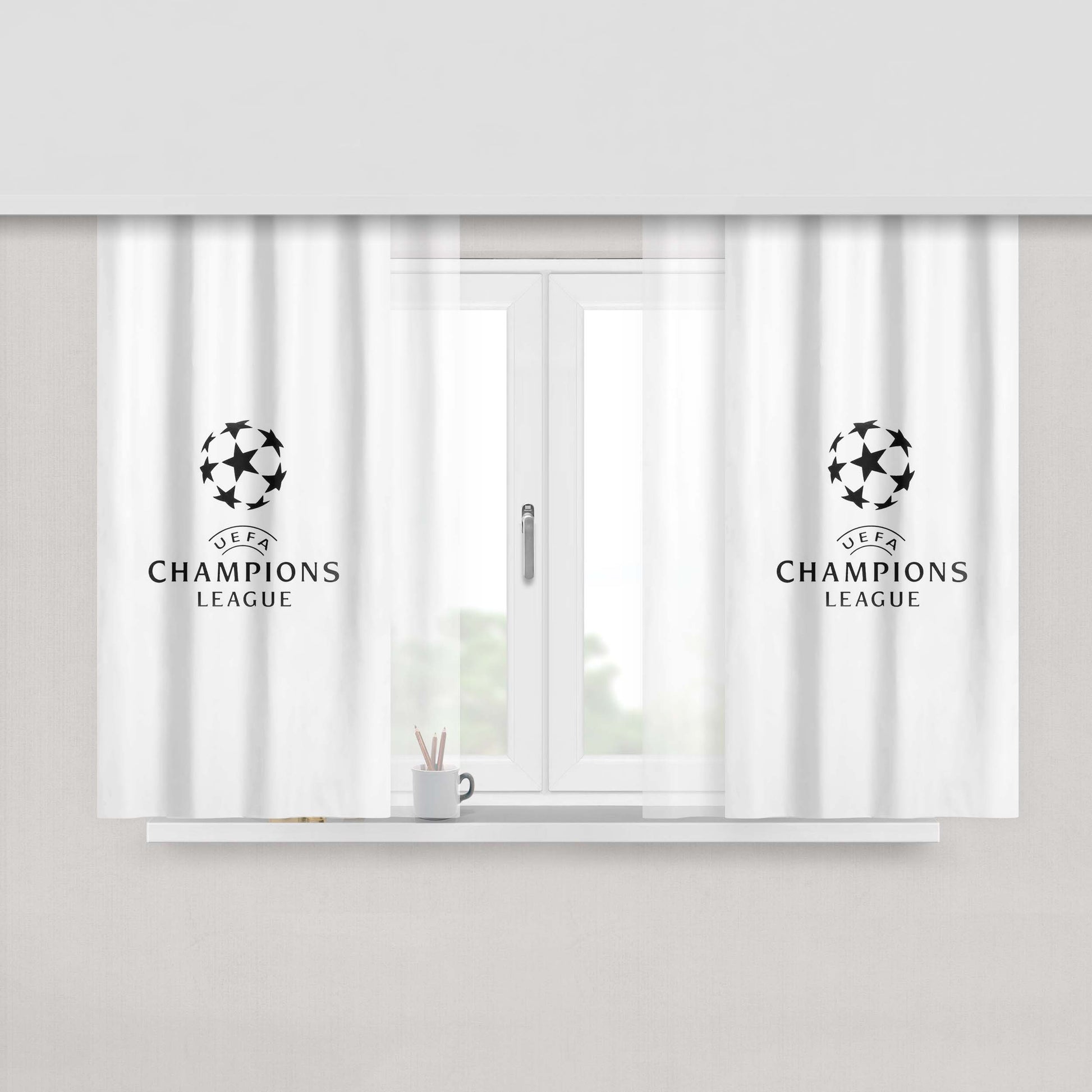 Champions League Europe Logo Soccer Art Illustration Peach Skin Window Curtains