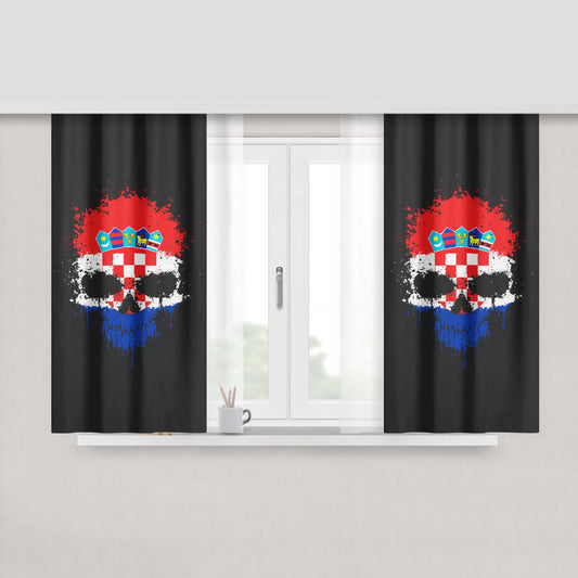 Chaotic Croatian Flag Splatter Skull Peach Skin Window Curtains