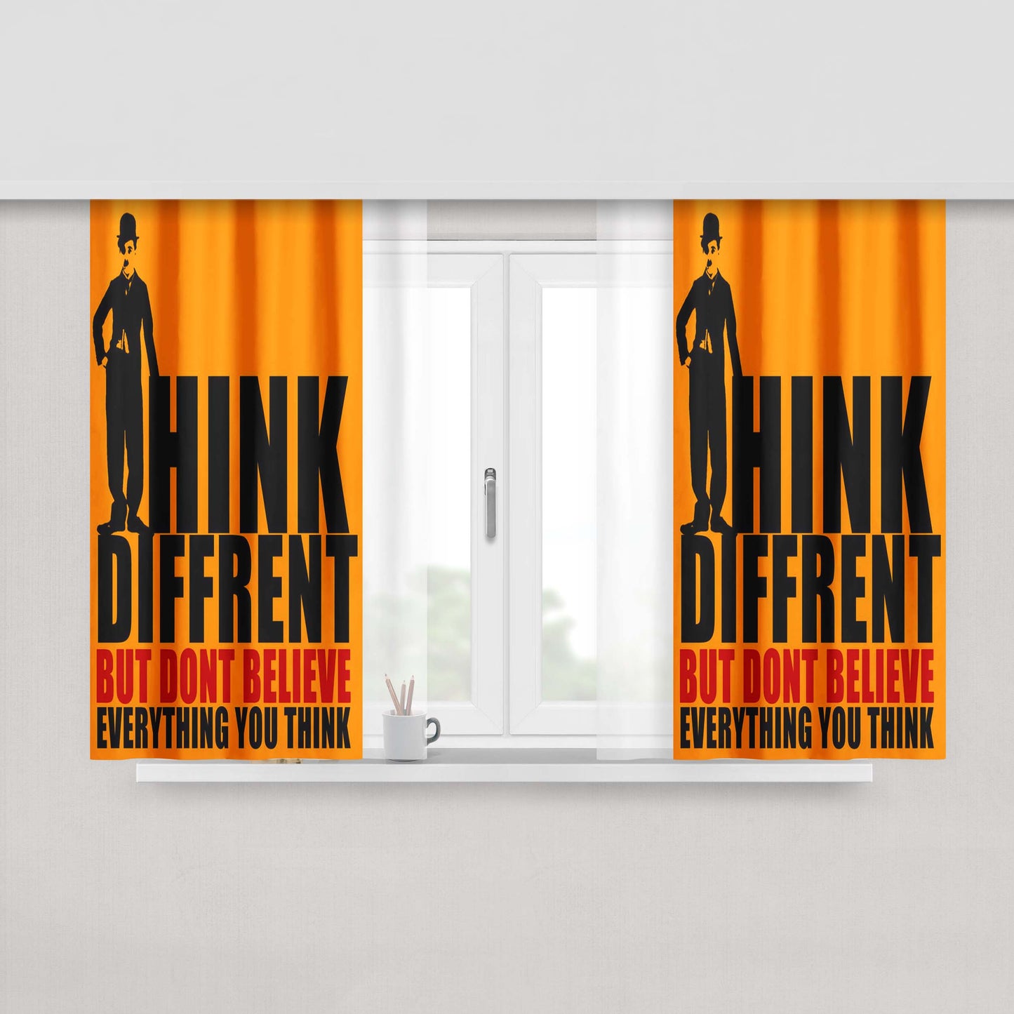 Chaplin Quote Peach Skin Window Curtains