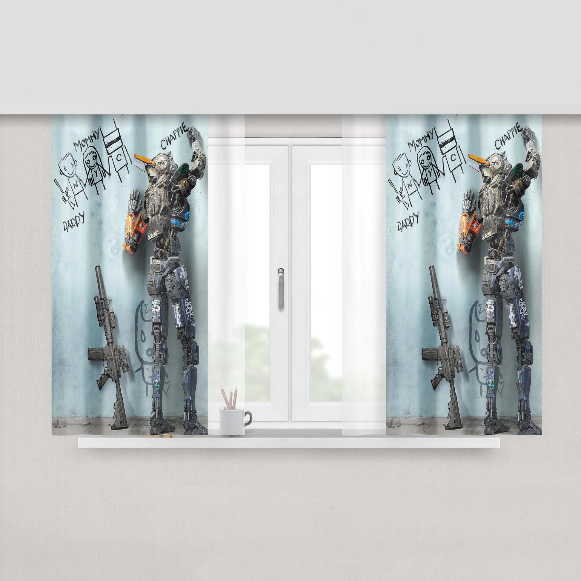 Chappie Making His Own Graffiti Peach Skin Window Curtains