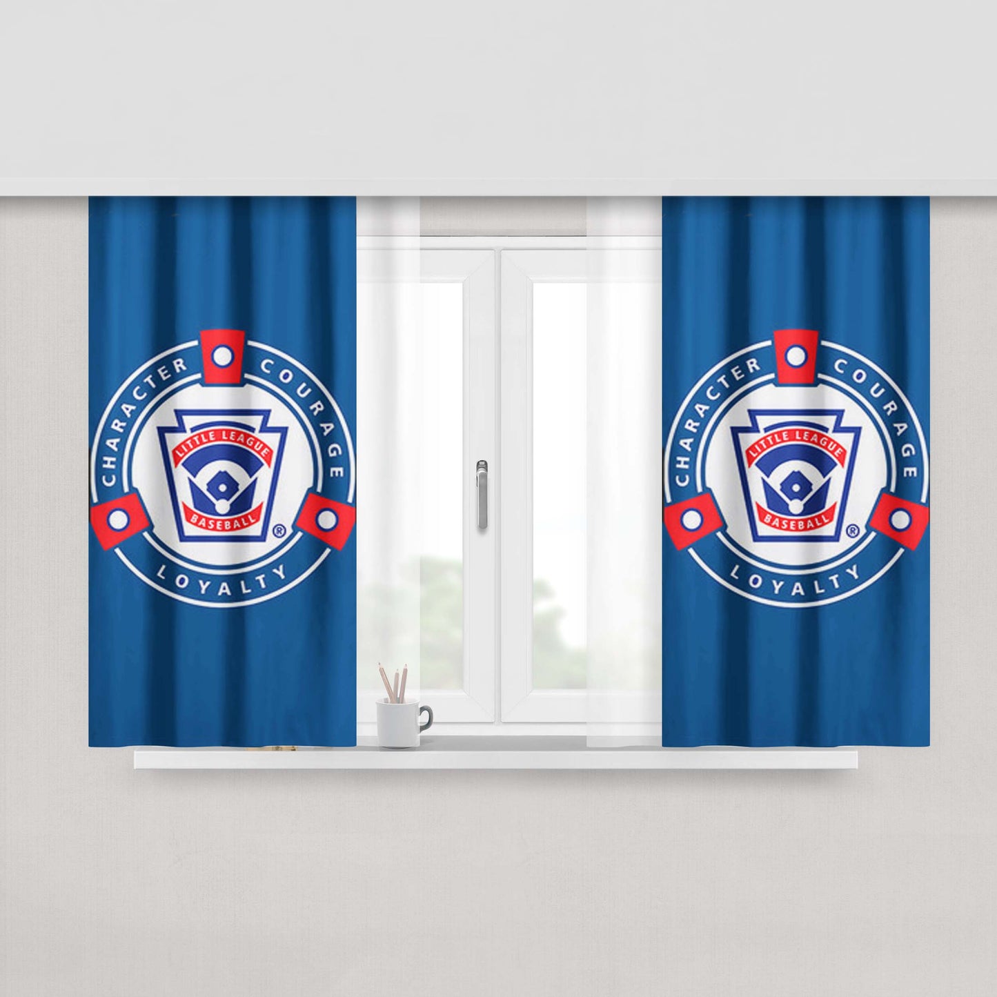 Character Corage Loyalty Baseball Logo Blue Peach Skin Window Curtains